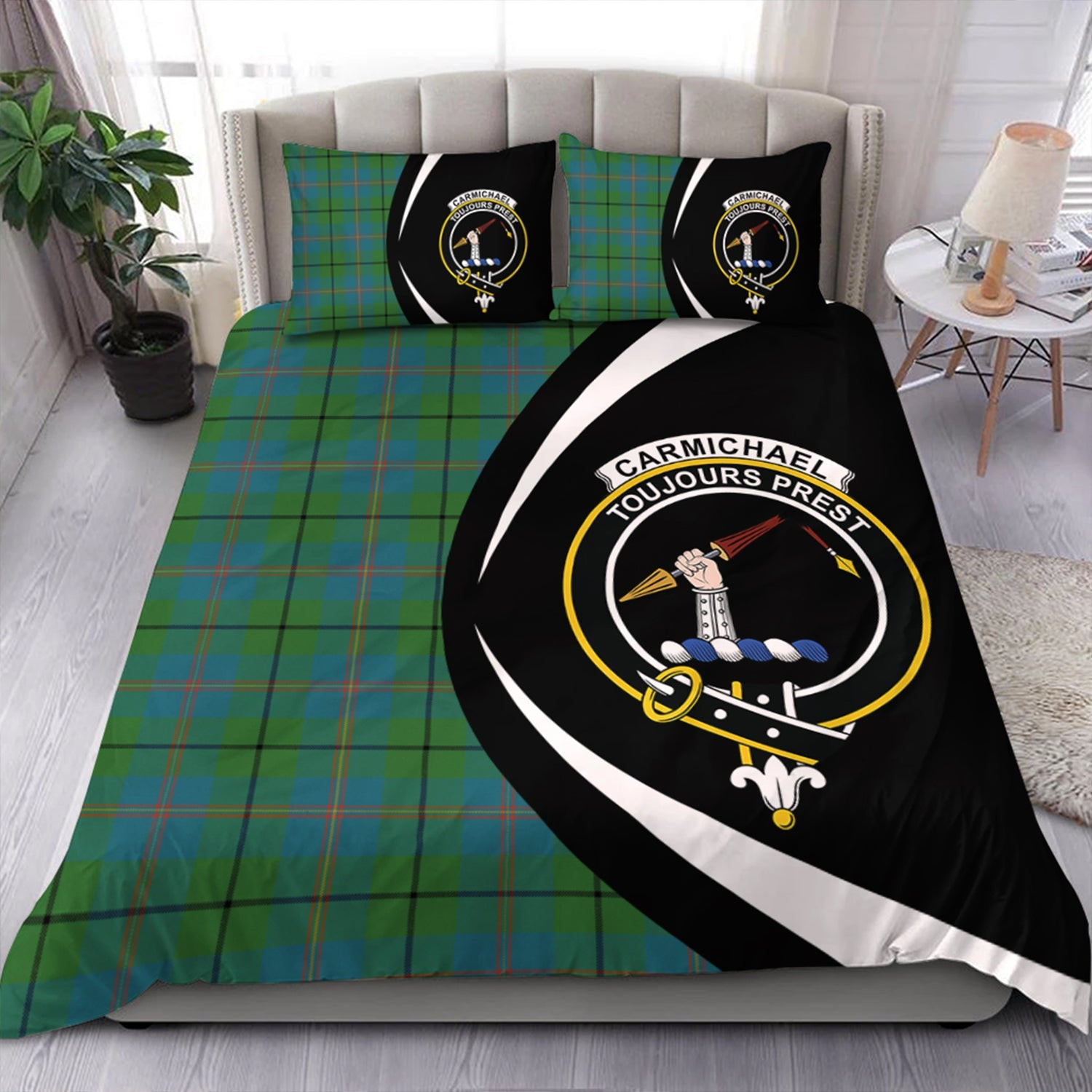 ScotsTee Shop Scottish Carmichael Ancient Clan Badge Tartan Bedding Set Circle Style