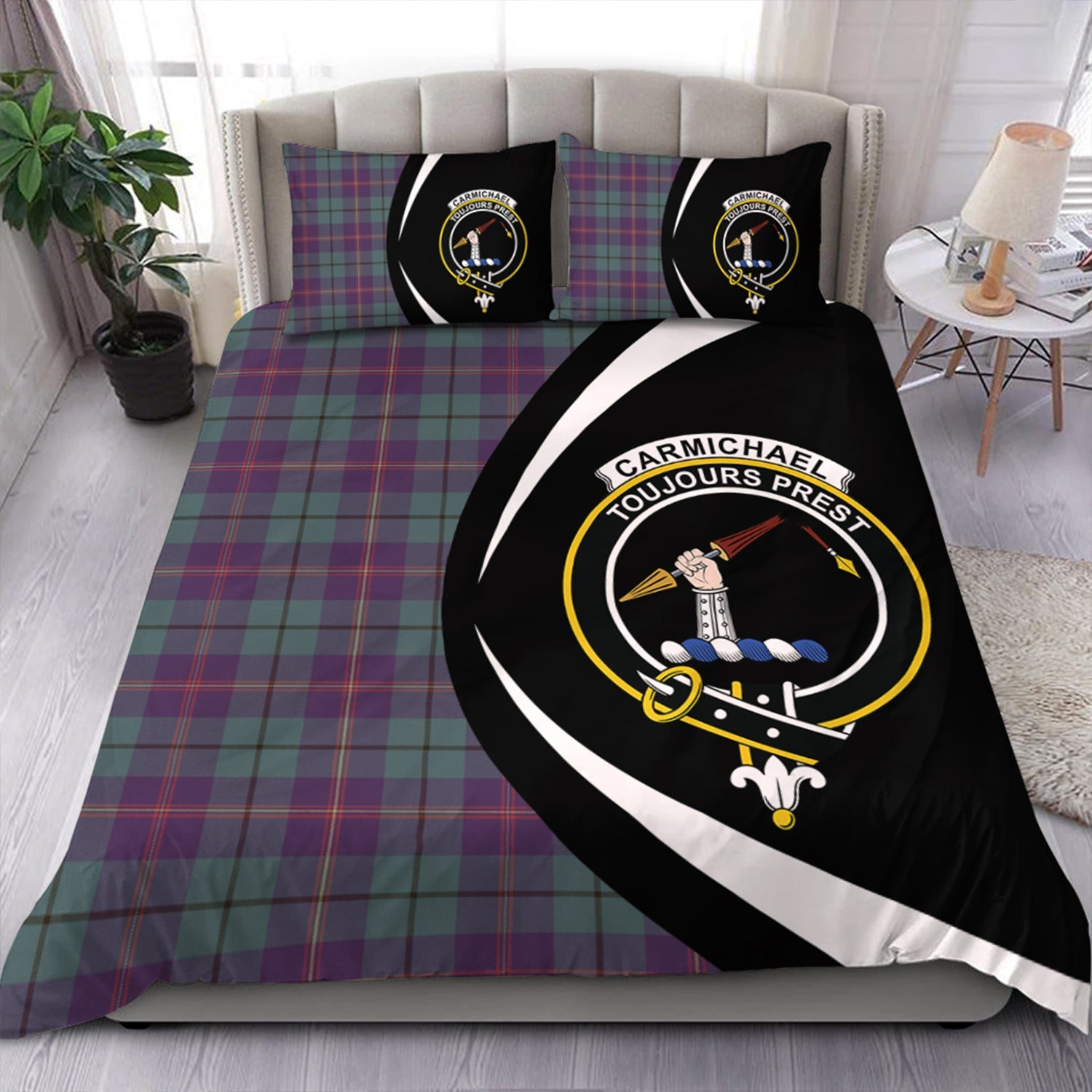 ScotsTee Shop Scottish Carmichael Weathered 2 Clan Badge Tartan Bedding Set Circle Style