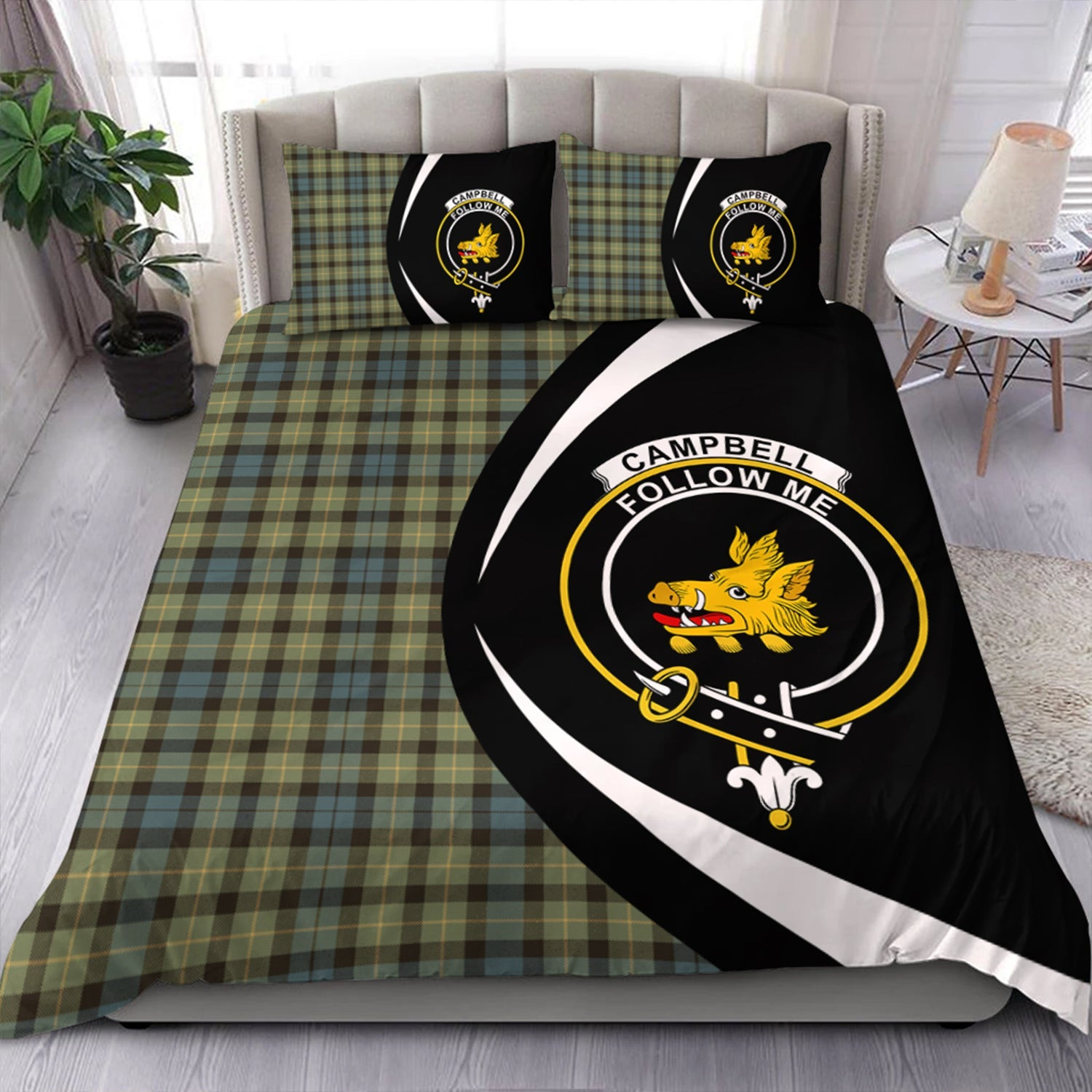 ScotsTee Shop Scottish Campbell of Breadalbane 1819 Weathered 2 Clan Badge Tartan Bedding Set Circle Style