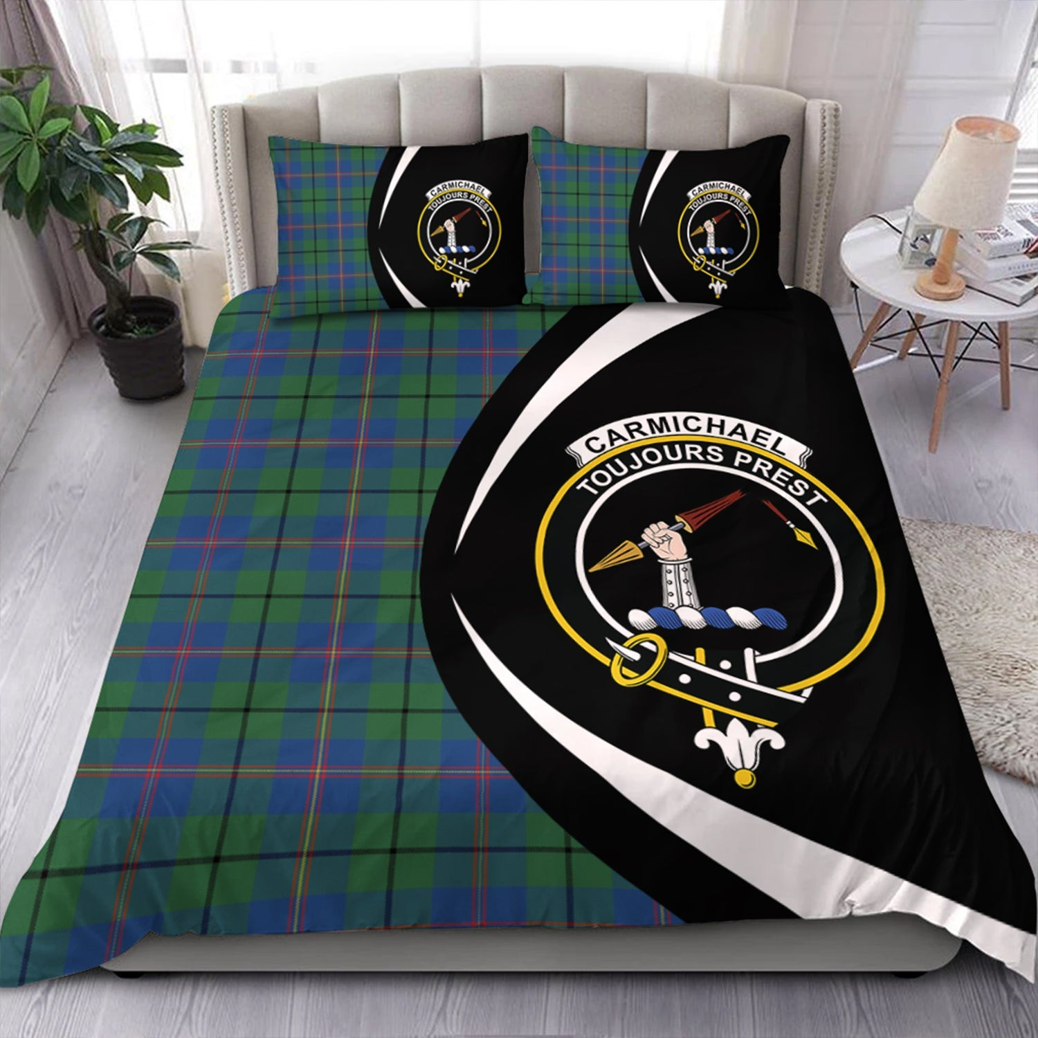 ScotsTee Shop Scottish Carmichael Modern Clan Badge Tartan Bedding Set Circle Style