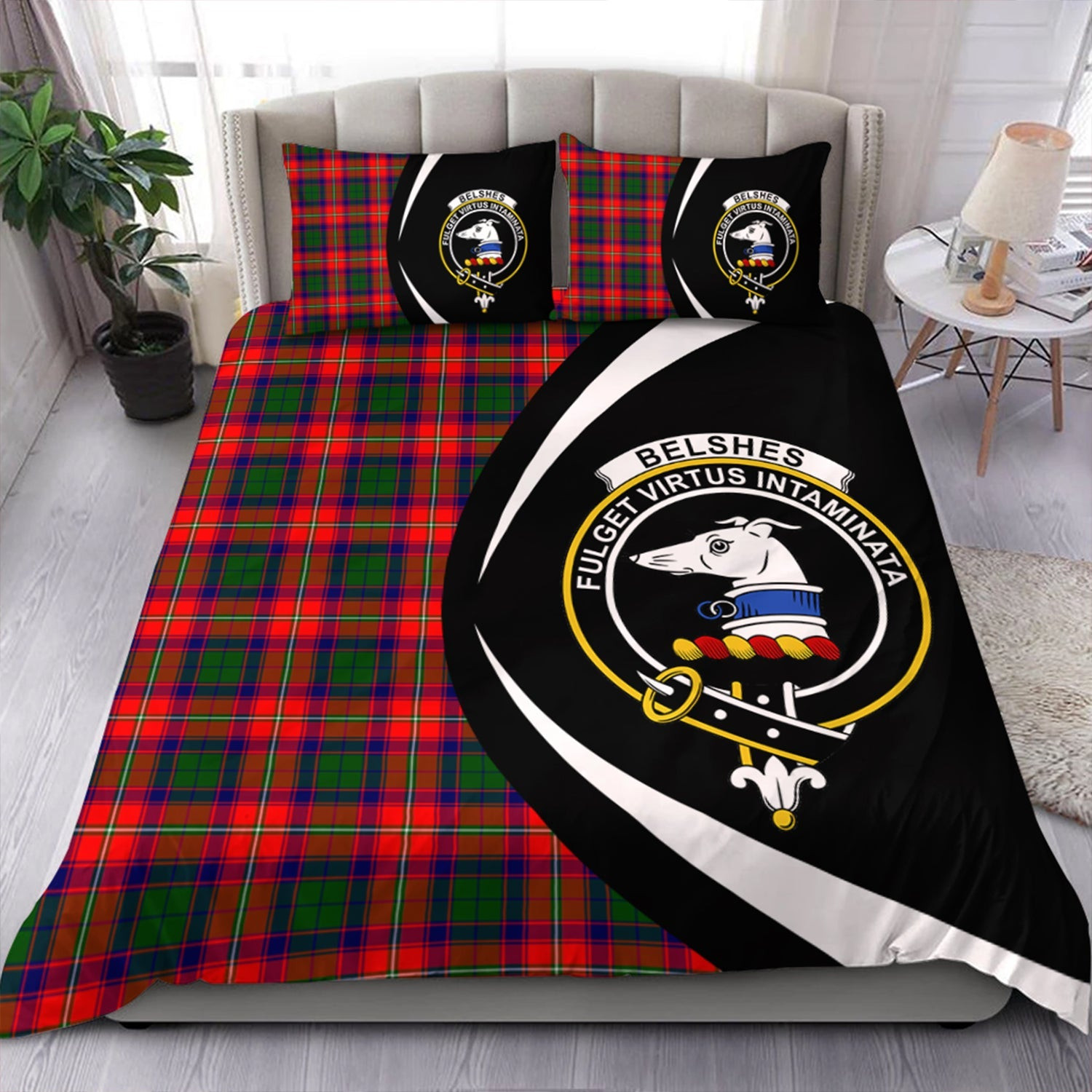 ScotsTee Shop Scottish Belshes Clan Badge Tartan Bedding Set Circle Style