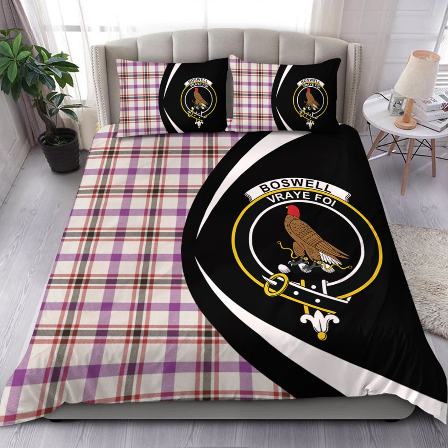 ScotsTee Shop Scottish Boswell Dress Weathered Clan Badge Tartan Bedding Set Circle Style
