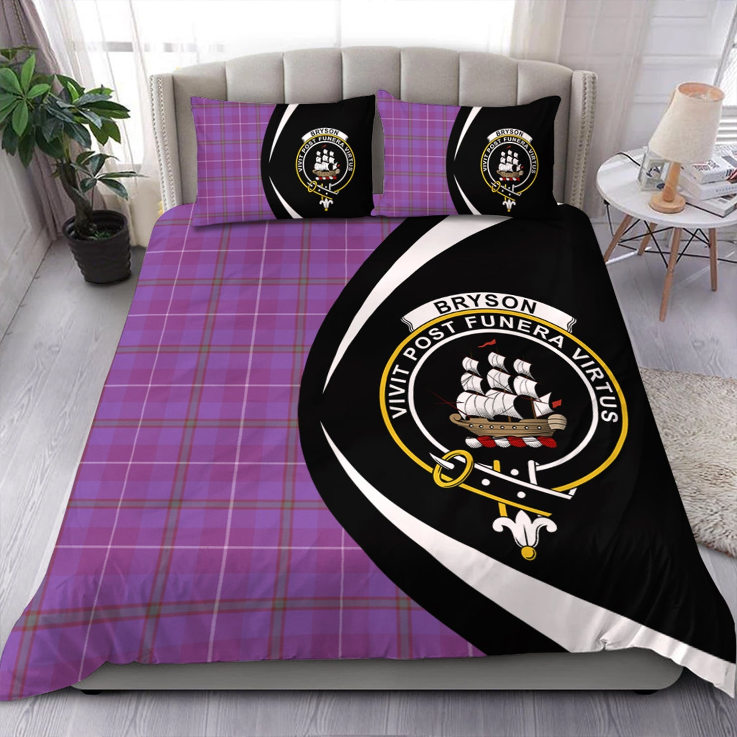 ScotsTee Shop Scottish Bryson Ancient Clan Badge Tartan Bedding Set Circle Style