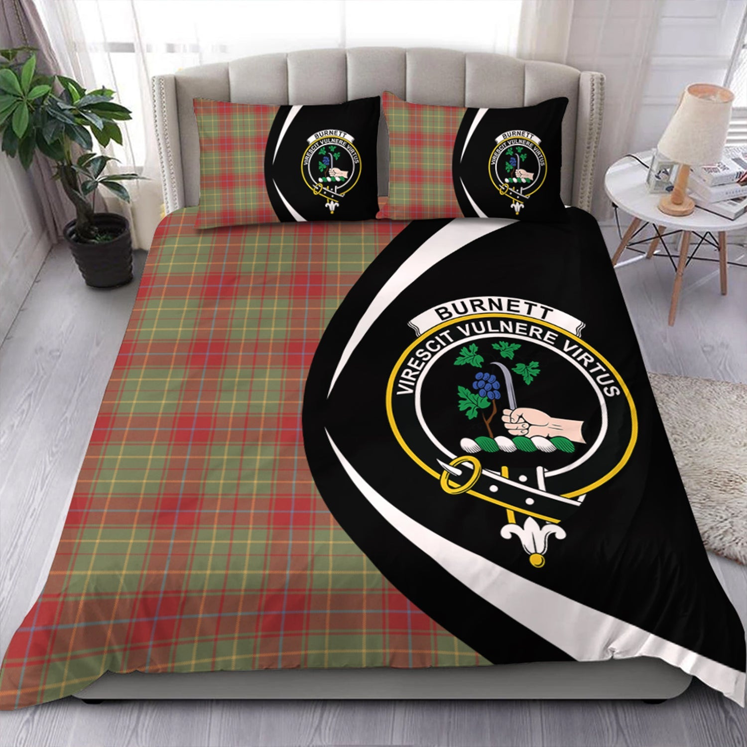 ScotsTee Shop Scottish Burnett of Powis Weathered Clan Badge Tartan Bedding Set Circle Style