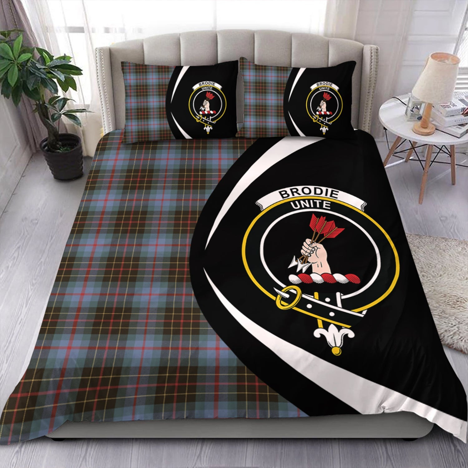 ScotsTee Shop Scottish Brodie Hunting Weathered Clan Badge Tartan Bedding Set Circle Style