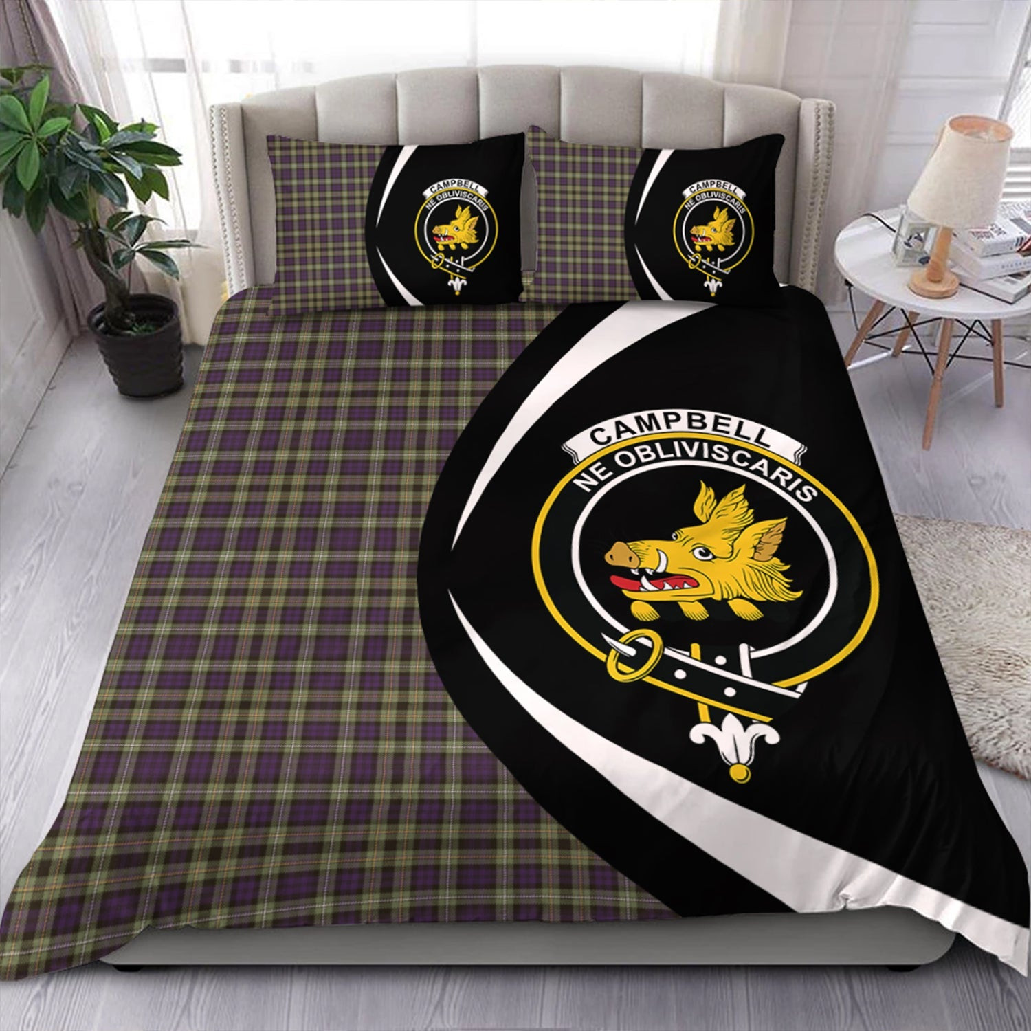 ScotsTee Shop Scottish Campbell of Argyll 1815 Weathered 2 Clan Badge Tartan Bedding Set Circle Style