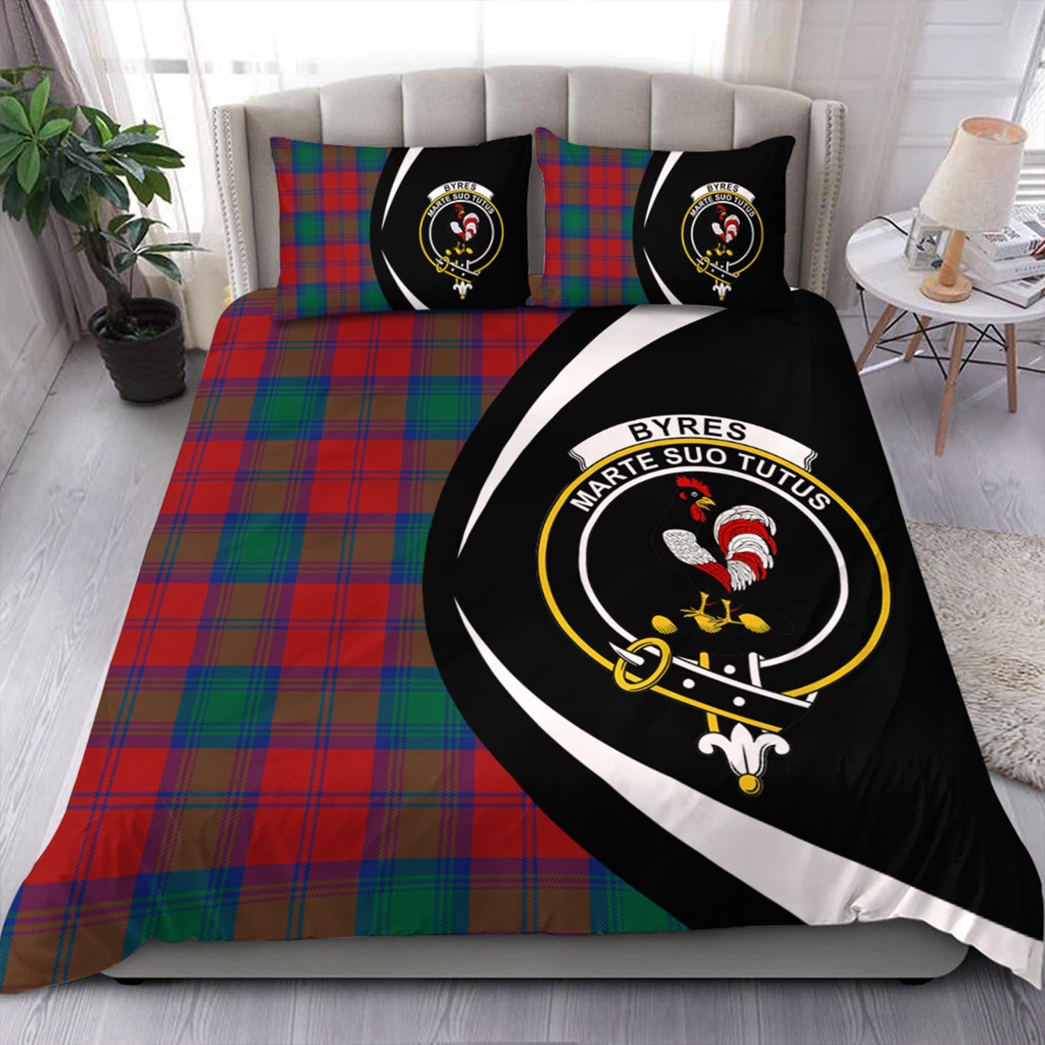ScotsTee Shop Scottish Byres Clan Badge Tartan Bedding Set Circle Style