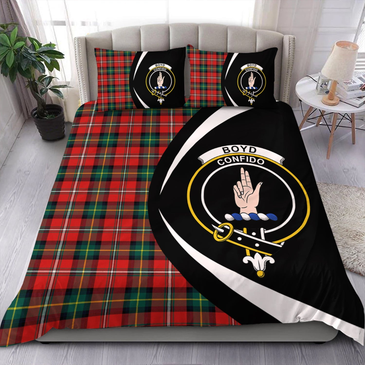 ScotsTee Shop Scottish Boyd Modern Clan Badge Tartan Bedding Set Circle Style
