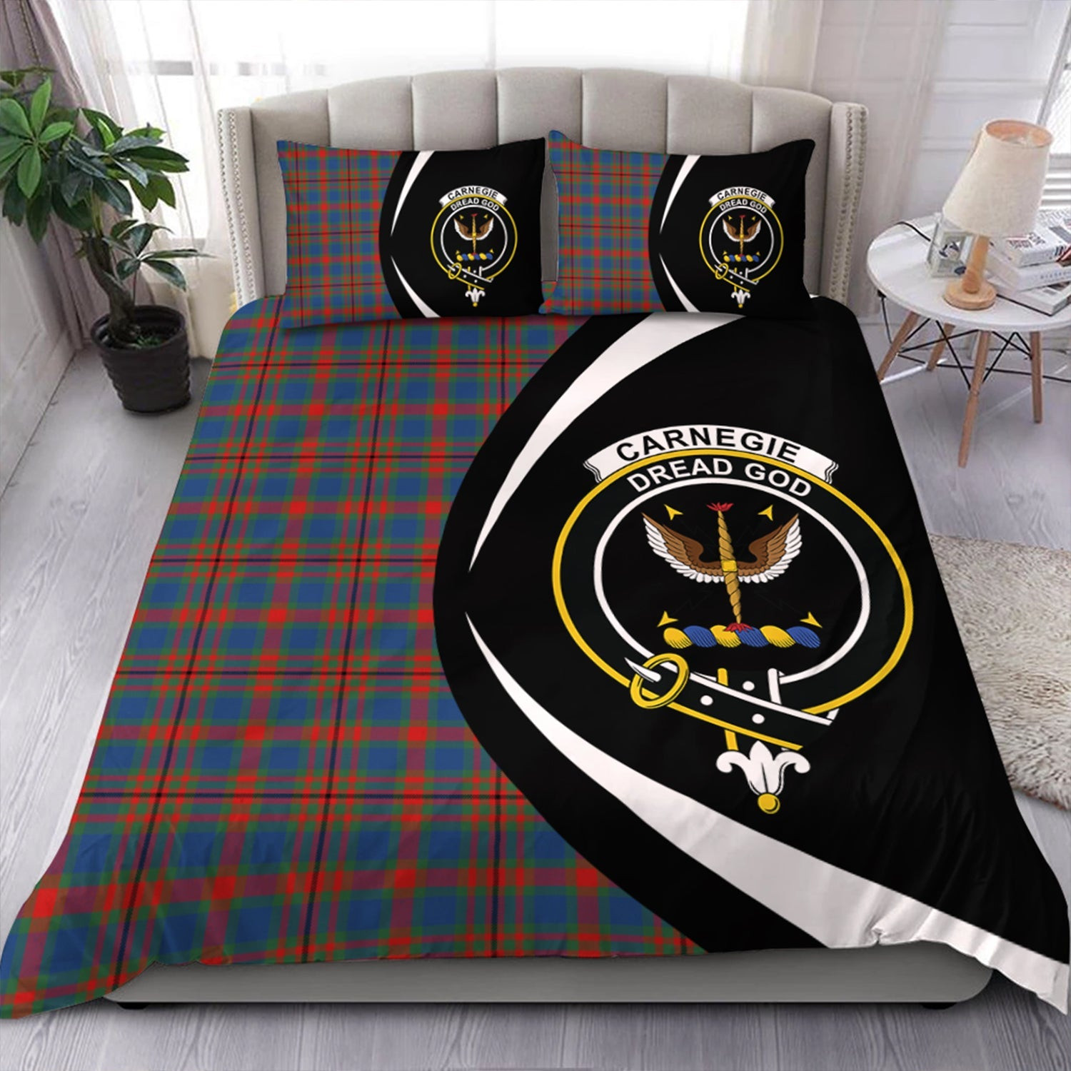 ScotsTee Shop Scottish Carnegie Modern Clan Badge Tartan Bedding Set Circle Style