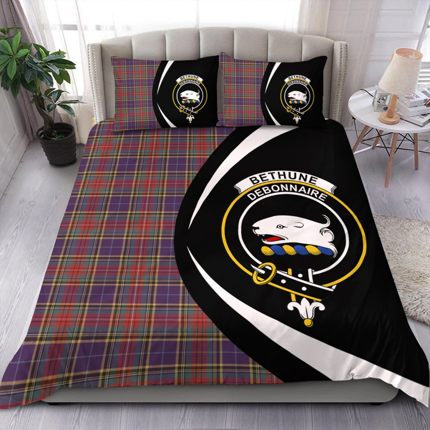 ScotsTee Shop Scottish Bethune Weathered Clan Badge Tartan Bedding Set Circle Style