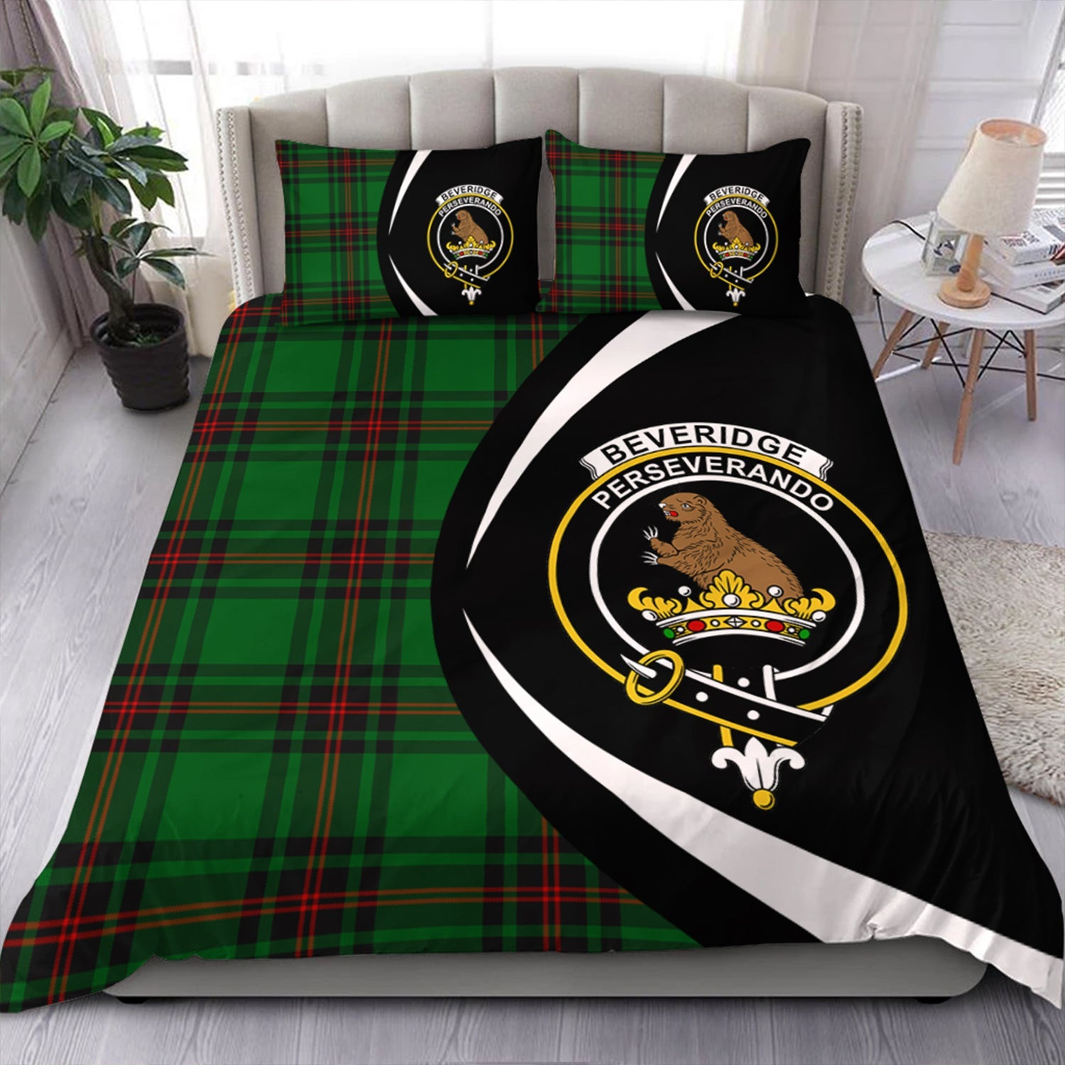 ScotsTee Shop Scottish Beveridge Clan Badge Tartan Bedding Set Circle Style