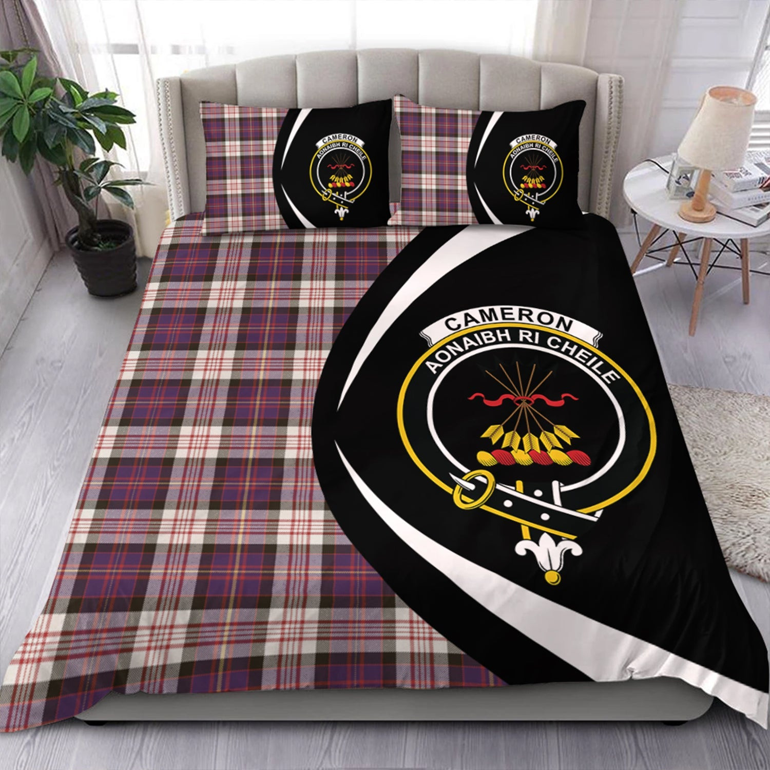 ScotsTee Shop Scottish Cameron of Erracht Dress #2 Weathered 2 Clan Badge Tartan Bedding Set Circle Style