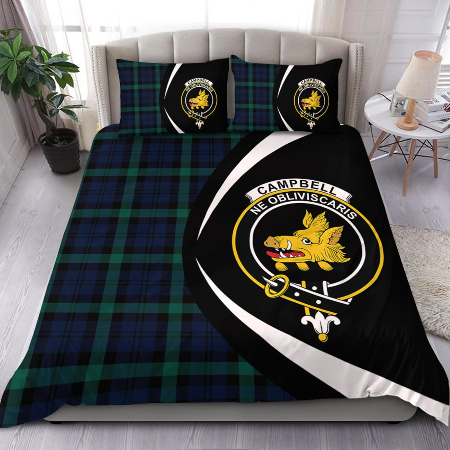 ScotsTee Shop Scottish Campbell of Glenlyon Modern 2 Clan Badge Tartan Bedding Set Circle Style