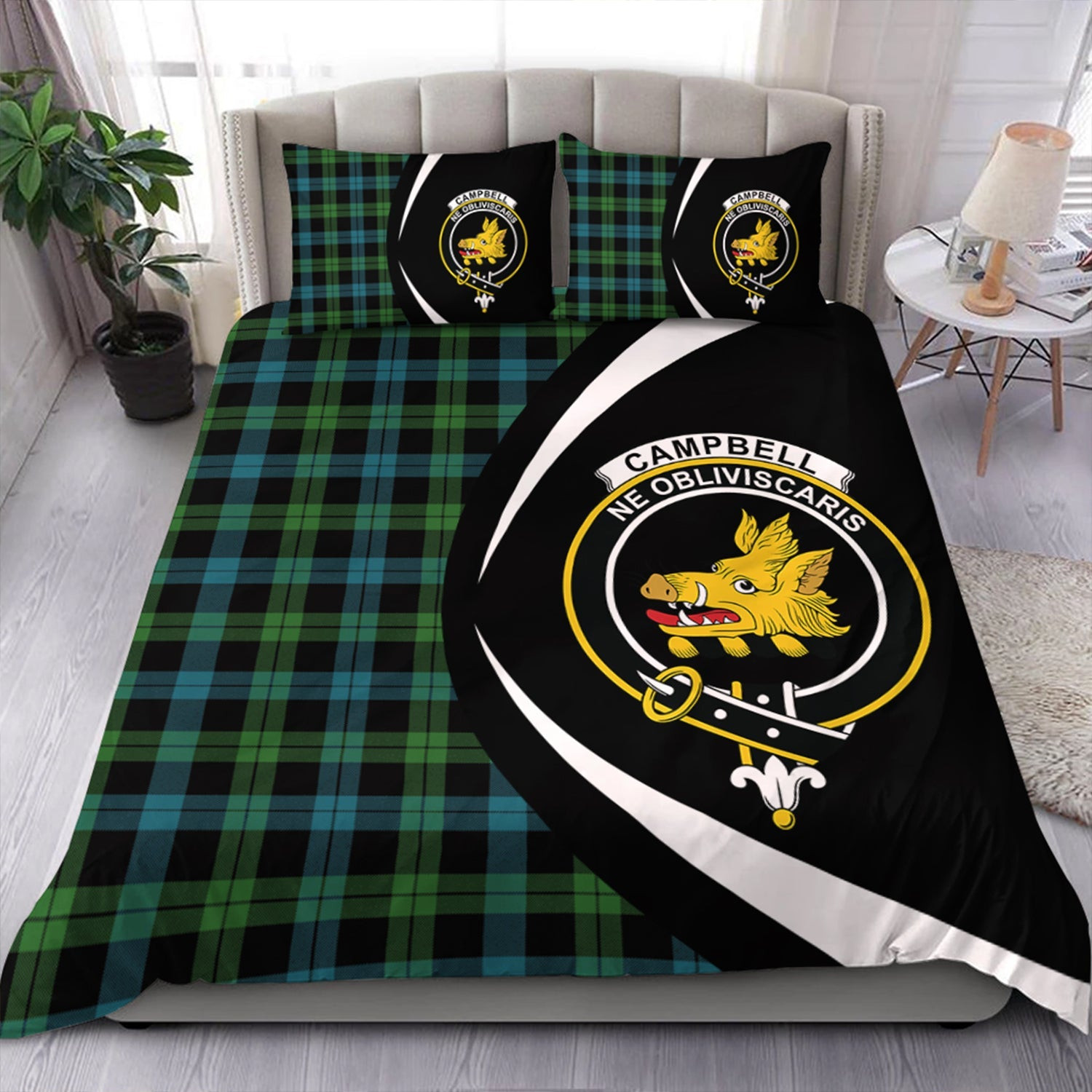 ScotsTee Shop Scottish Campbell of Lochawe Ancient 2 Clan Badge Tartan Bedding Set Circle Style