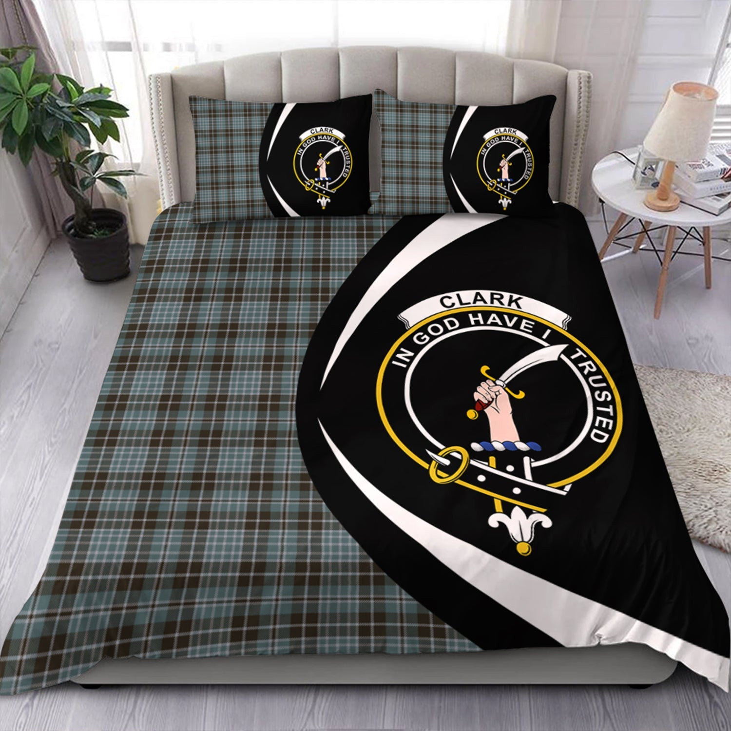 ScotsTee Shop Scottish Clark (Clergy) Weathered Clan Badge Tartan Bedding Set Circle Style