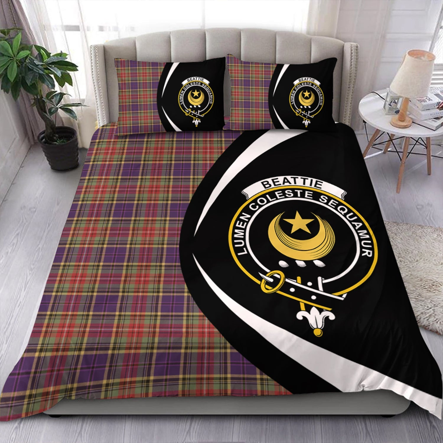 ScotsTee Shop Scottish Beattie Weathered Clan Badge Tartan Bedding Set Circle Style