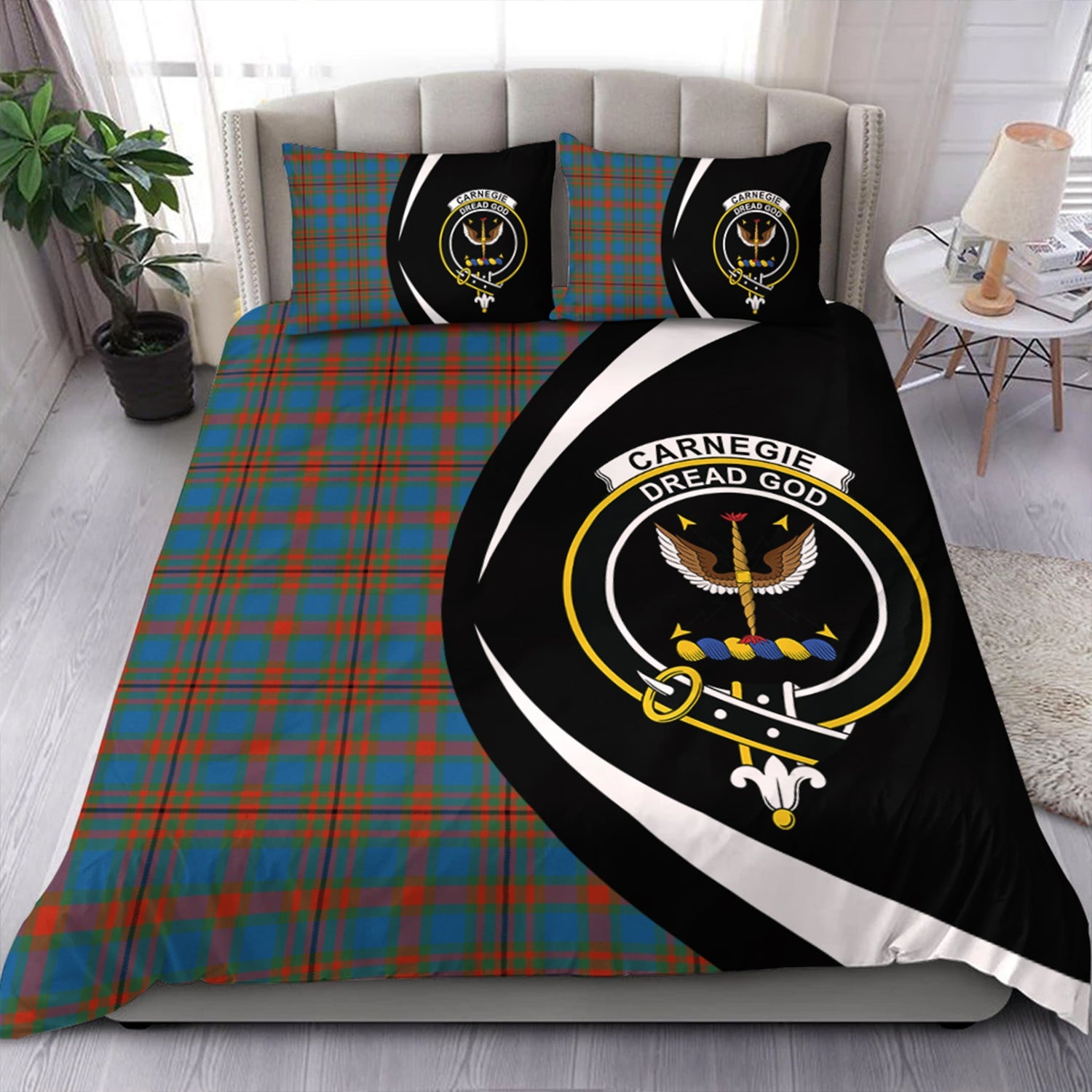 ScotsTee Shop Scottish Carnegie Ancient Clan Badge Tartan Bedding Set Circle Style