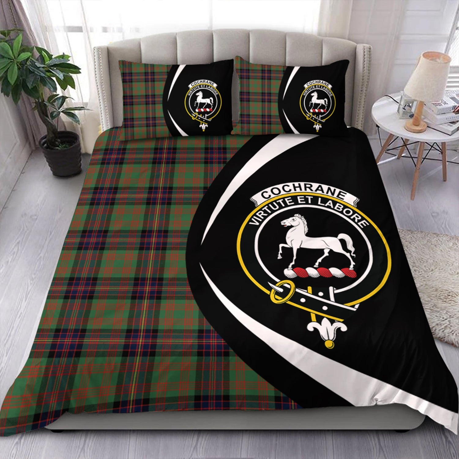 ScotsTee Shop Scottish Cochrane (Cochran) Modern Clan Badge Tartan Bedding Set Circle Style