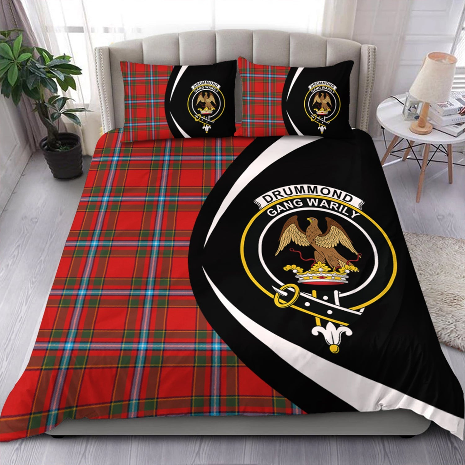 ScotsTee Shop Scottish Drummond of Fingask Modern Clan Badge Tartan Bedding Set Circle Style