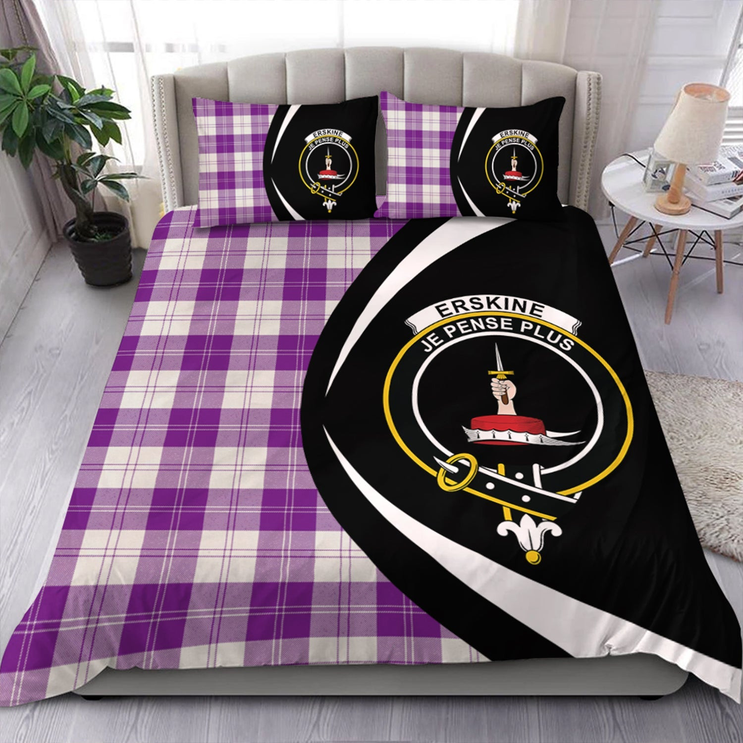ScotsTee Shop Scottish Erskine Purple Clan Badge Tartan Bedding Set Circle Style