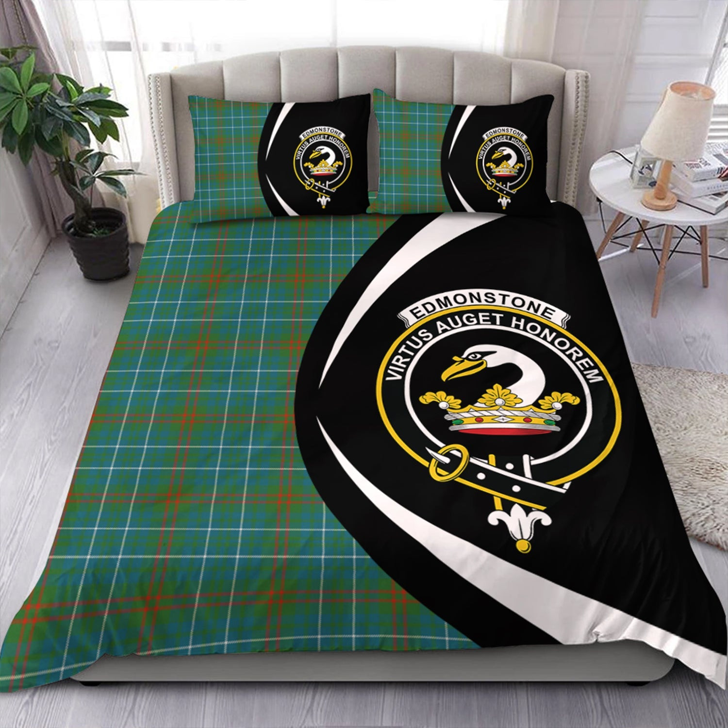 ScotsTee Shop Scottish Edmonstone Ancient Clan Badge Tartan Bedding Set Circle Style