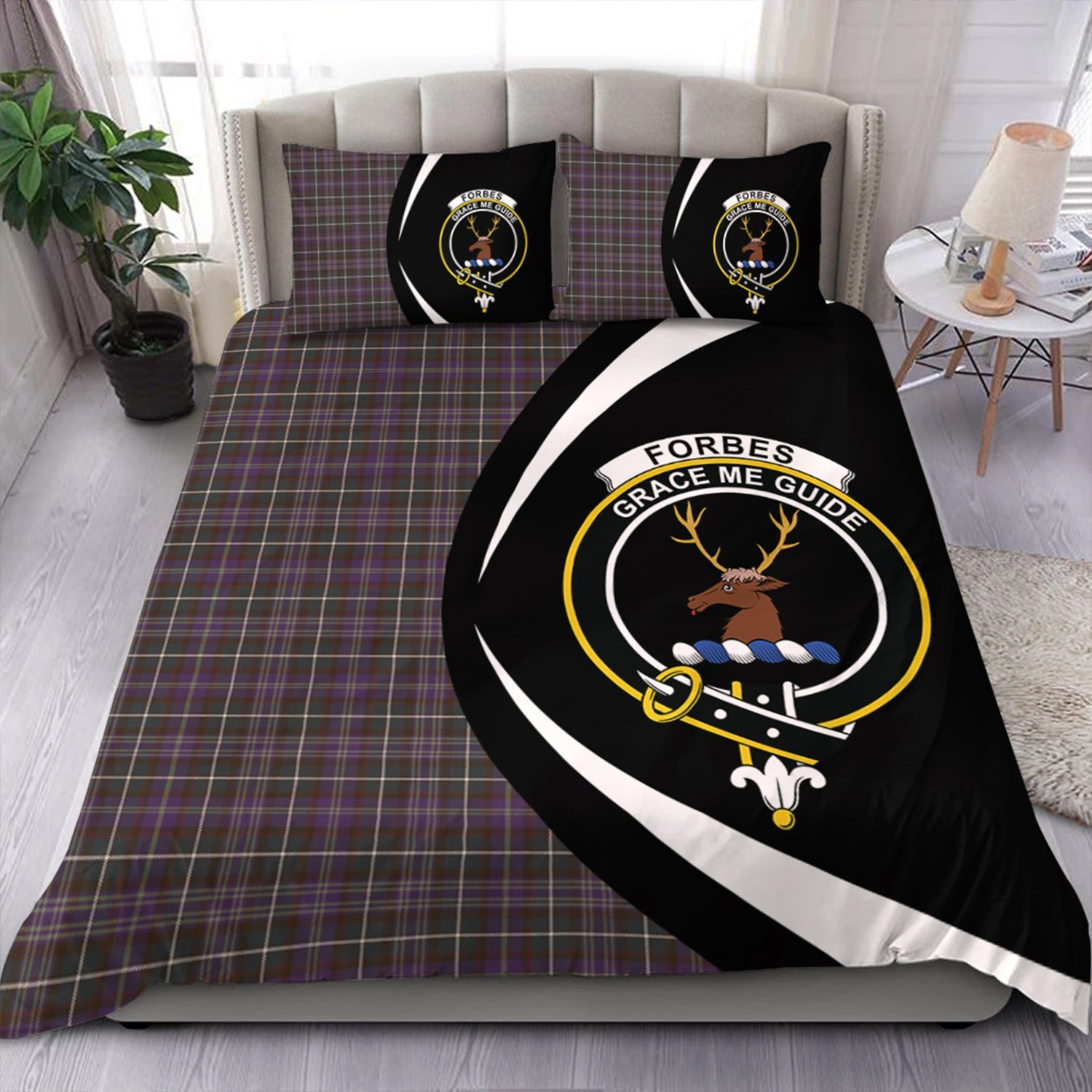 ScotsTee Shop Scottish Forbes of Druinnor Weathered Clan Badge Tartan Bedding Set Circle Style