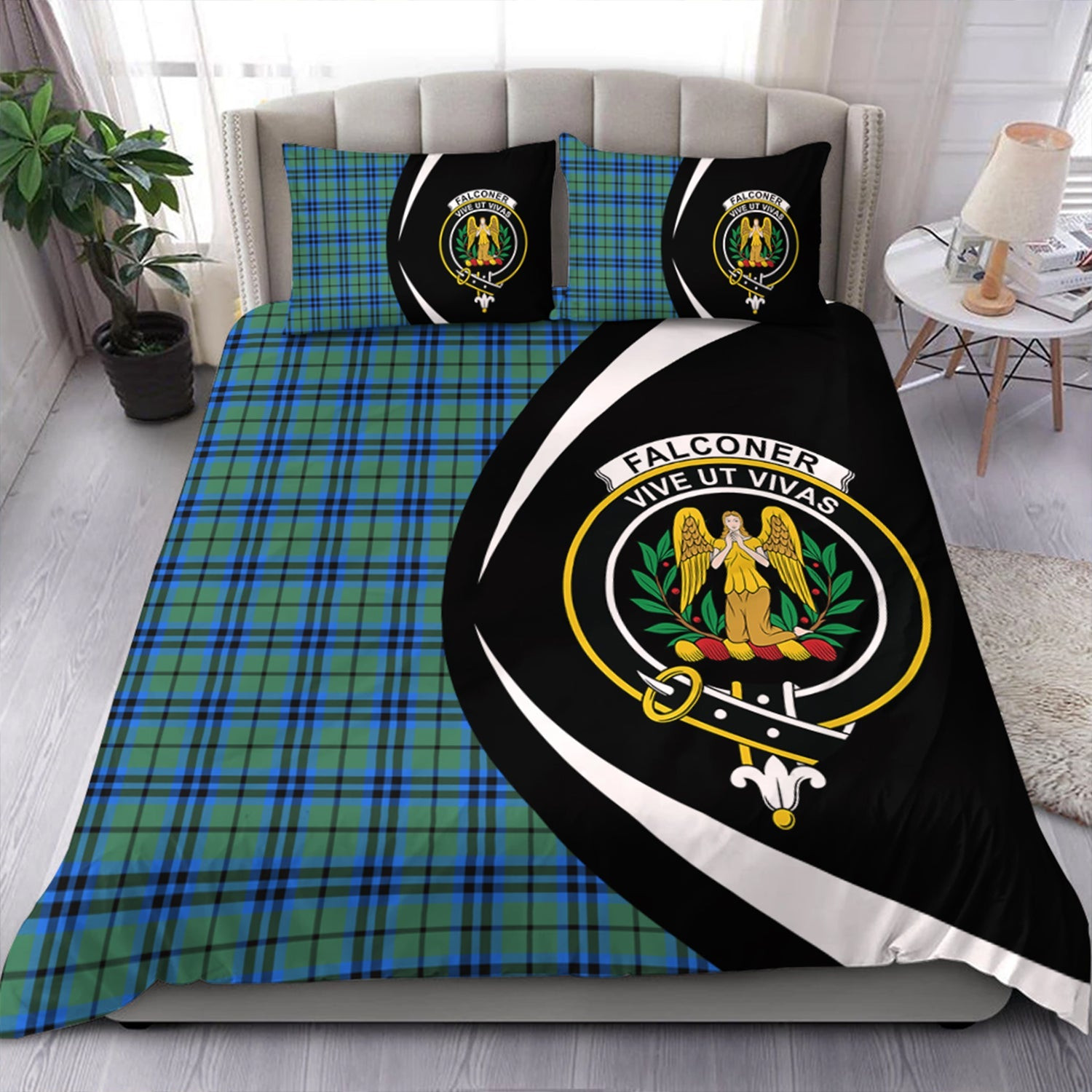 ScotsTee Shop Scottish Falconer Clan Badge Tartan Bedding Set Circle Style
