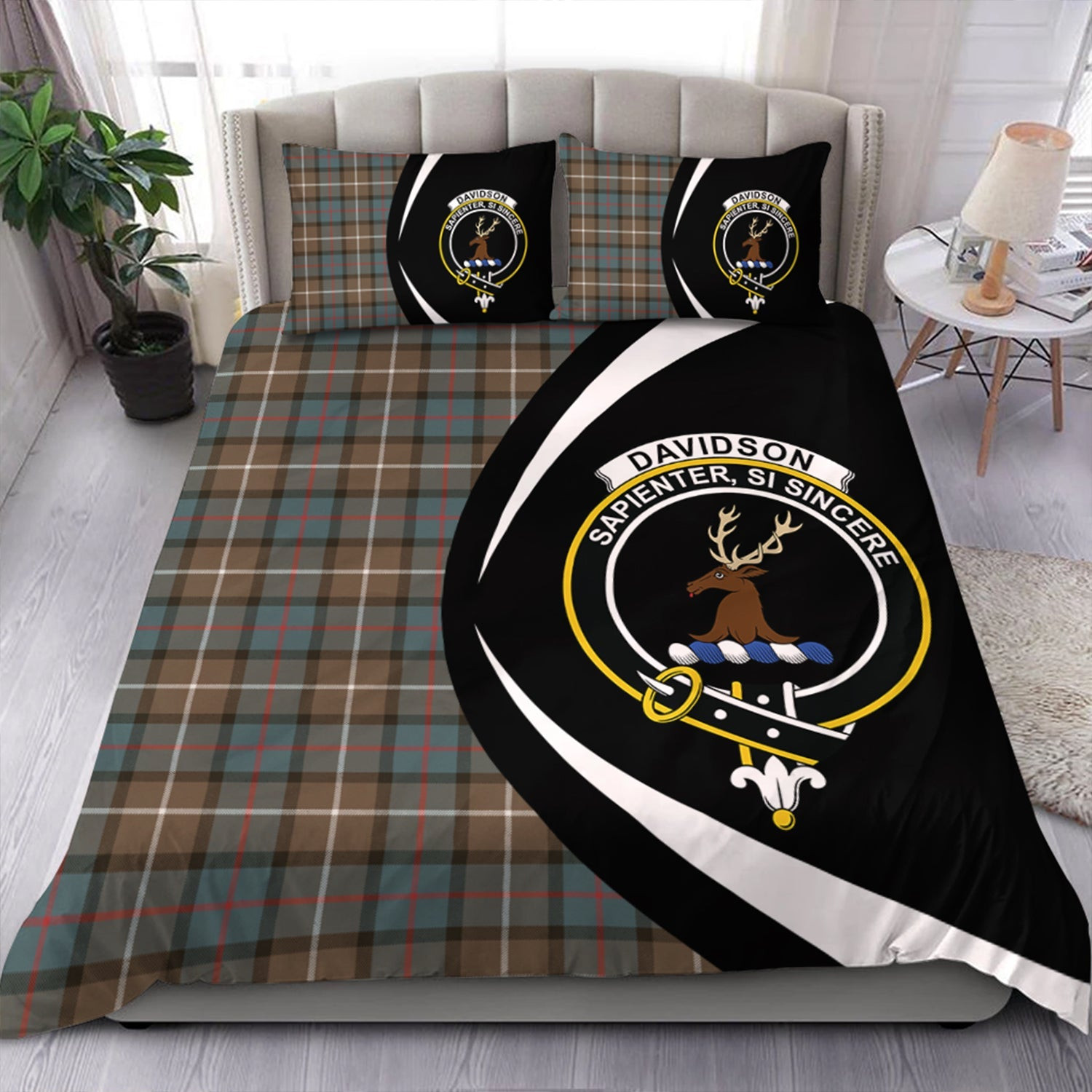 ScotsTee Shop Scottish Davidson of Tulloch Weathered Clan Badge Tartan Bedding Set Circle Style