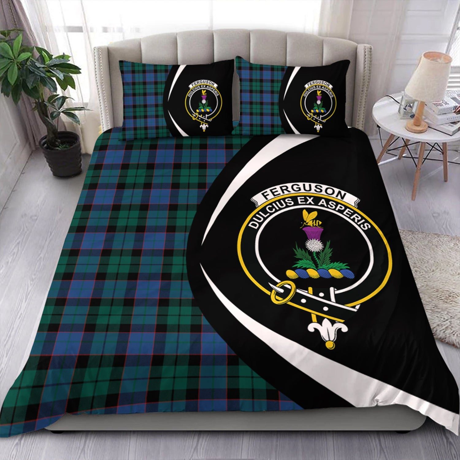 ScotsTee Shop Scottish Ferguson of Balquhidder Modern Clan Badge Tartan Bedding Set Circle Style