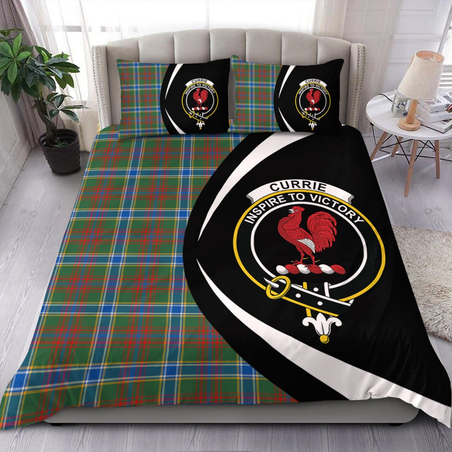 ScotsTee Shop Scottish Currie of Arran Modern Clan Badge Tartan Bedding Set Circle Style