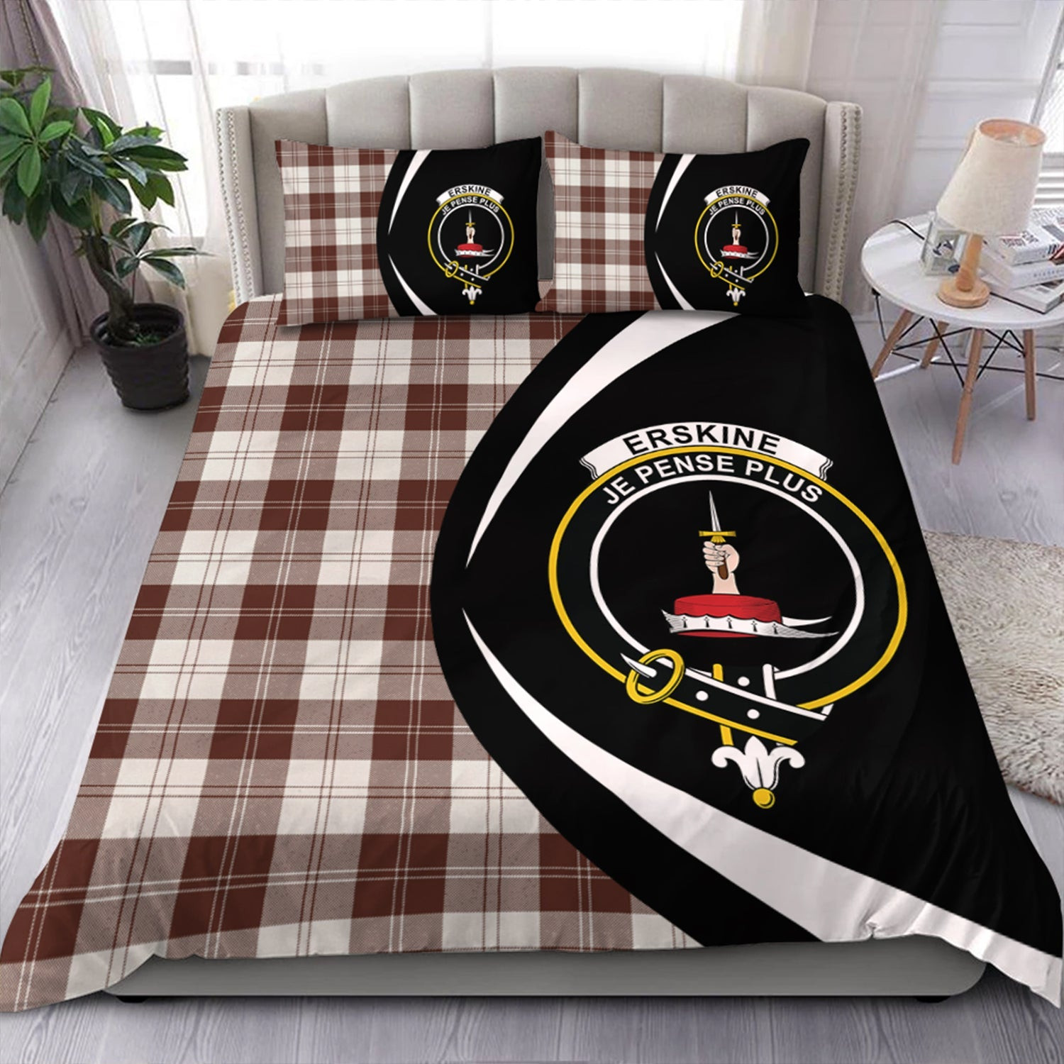 ScotsTee Shop Scottish Erskine Burgundy Clan Badge Tartan Bedding Set Circle Style