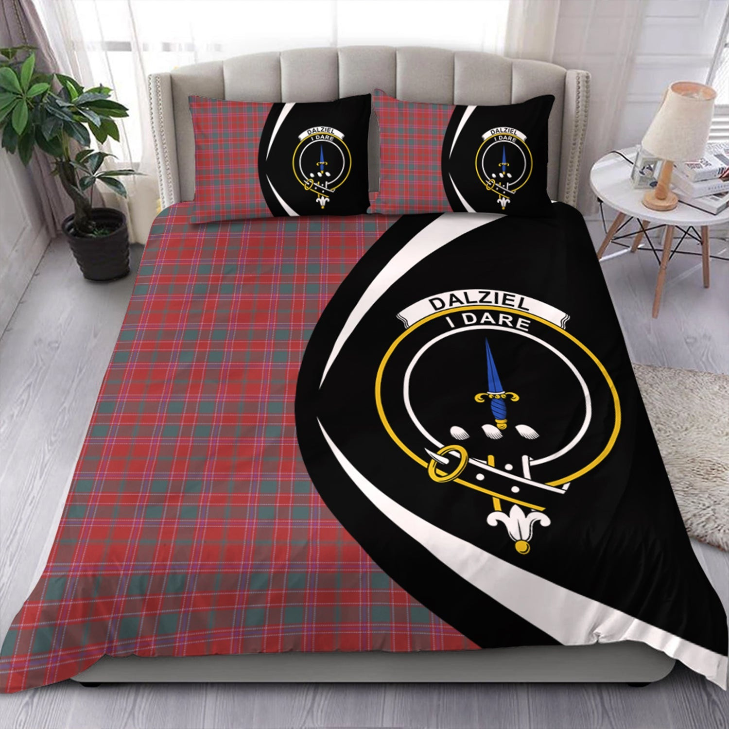 ScotsTee Shop Scottish Dalziel Weathered Clan Badge Tartan Bedding Set Circle Style