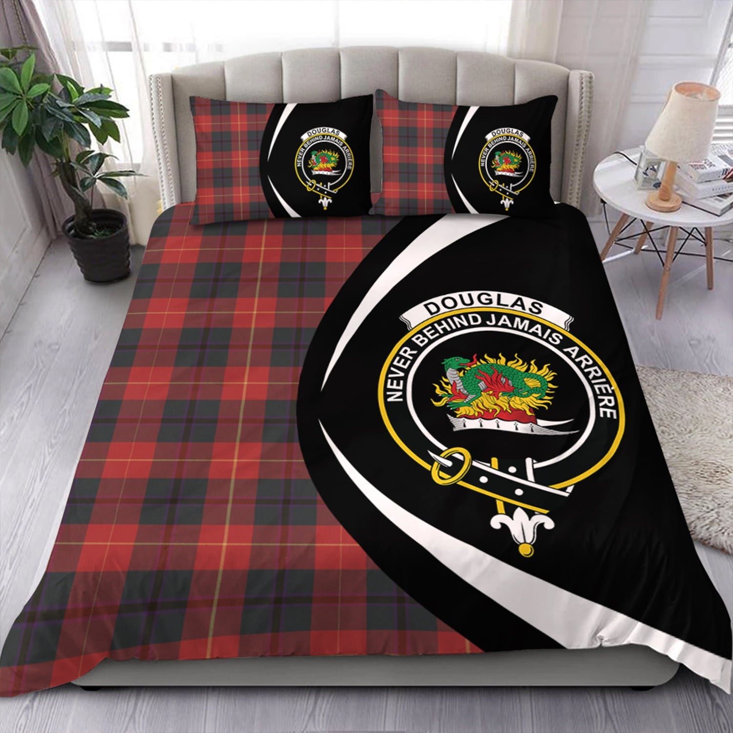 ScotsTee Shop Scottish Douglas of Roxburgh Weathered Clan Badge Tartan Bedding Set Circle Style