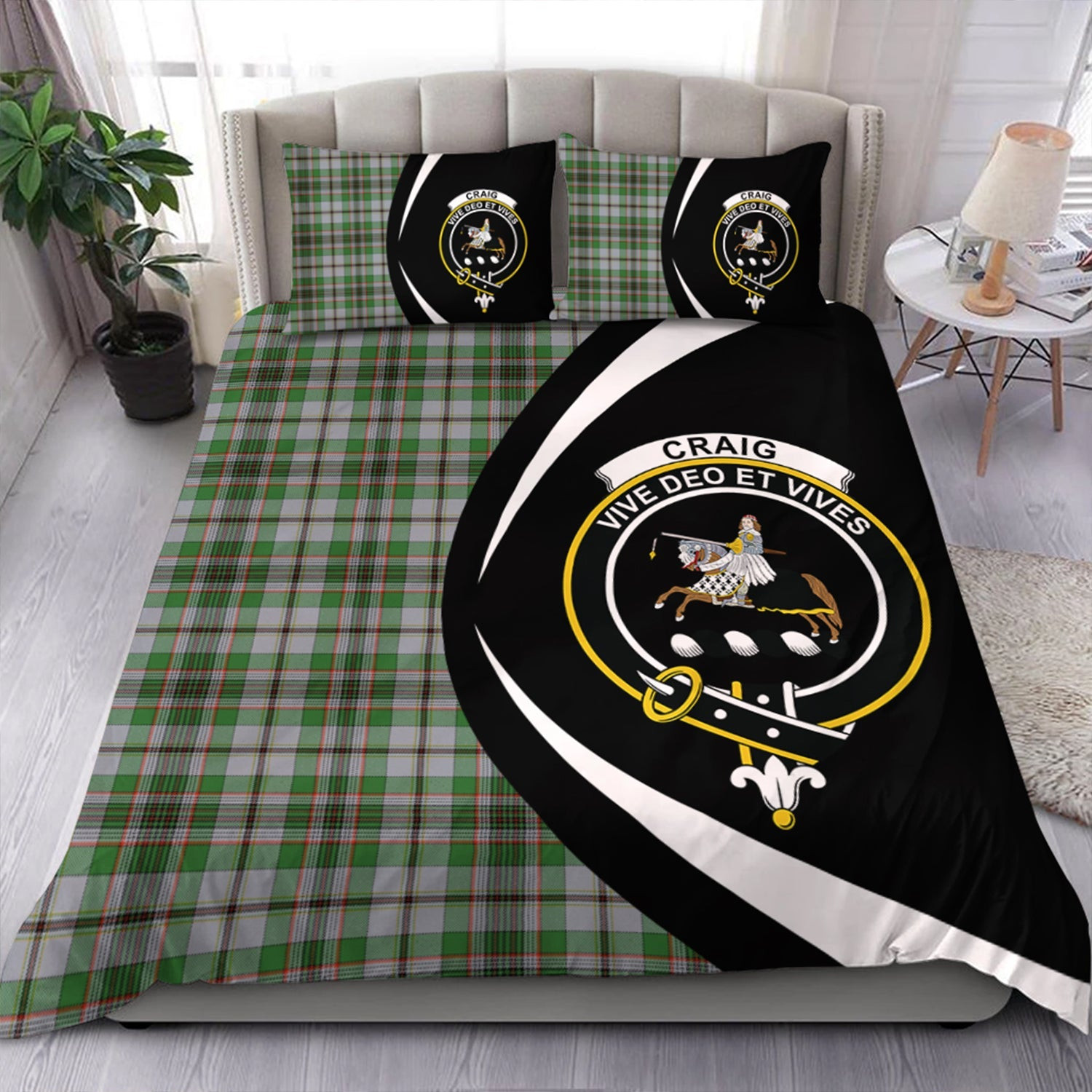ScotsTee Shop Scottish Craig (Craigie) Ancient Clan Badge Tartan Bedding Set Circle Style