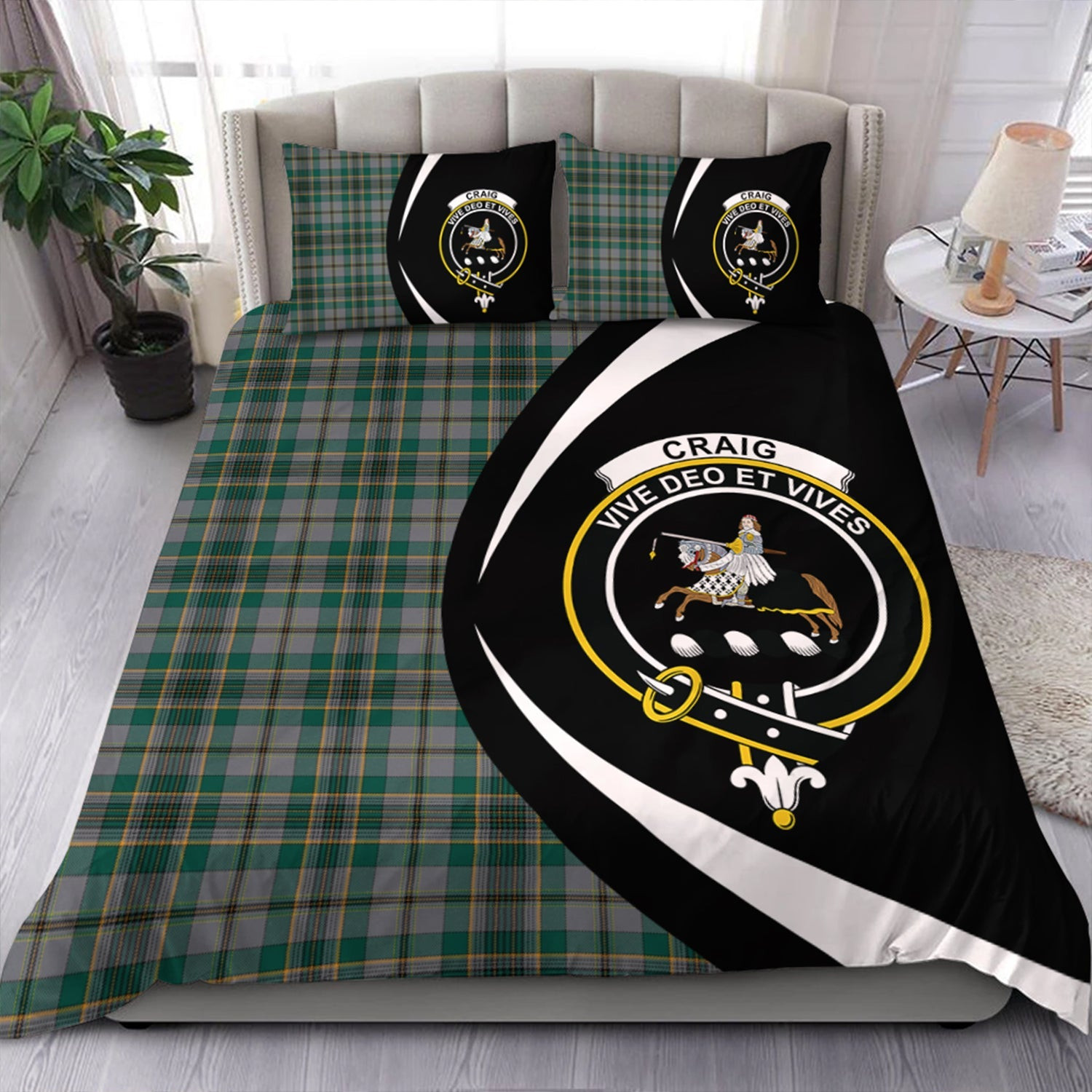 ScotsTee Shop Scottish Craig (Craigie) Modern Clan Badge Tartan Bedding Set Circle Style