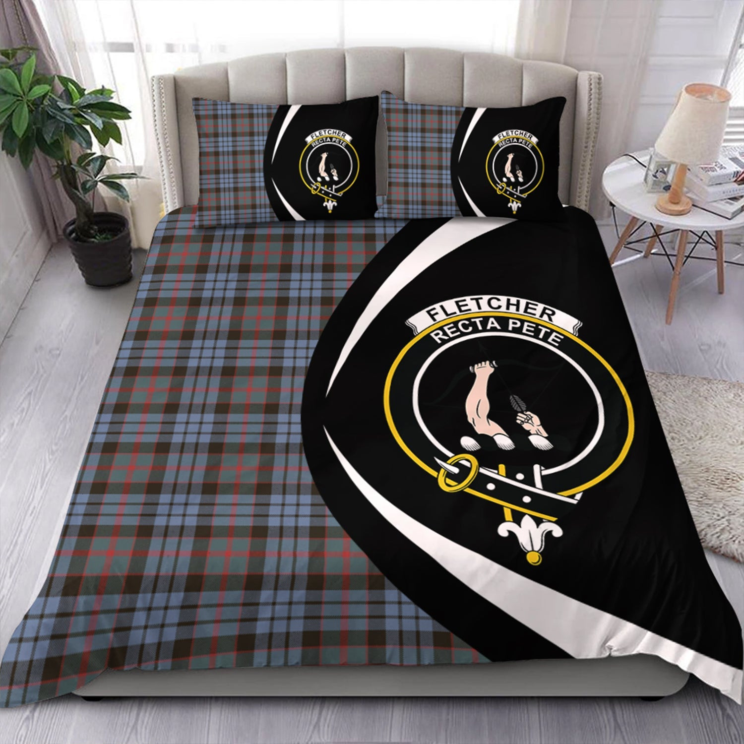 ScotsTee Shop Scottish Fletcher of Dunans Weathered Clan Badge Tartan Bedding Set Circle Style