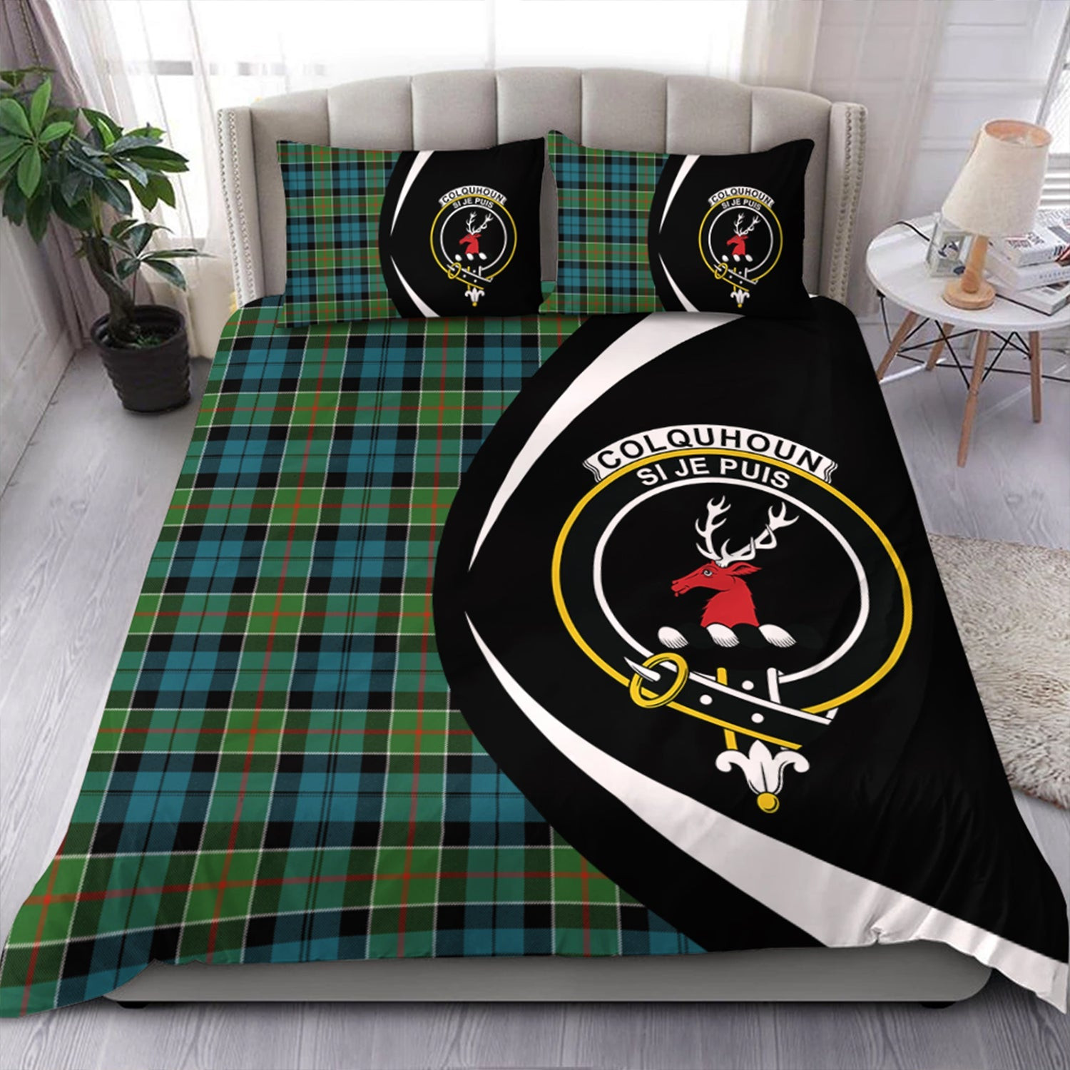 ScotsTee Shop Scottish Colquhoun (Cowans) Ancient Clan Badge Tartan Bedding Set Circle Style