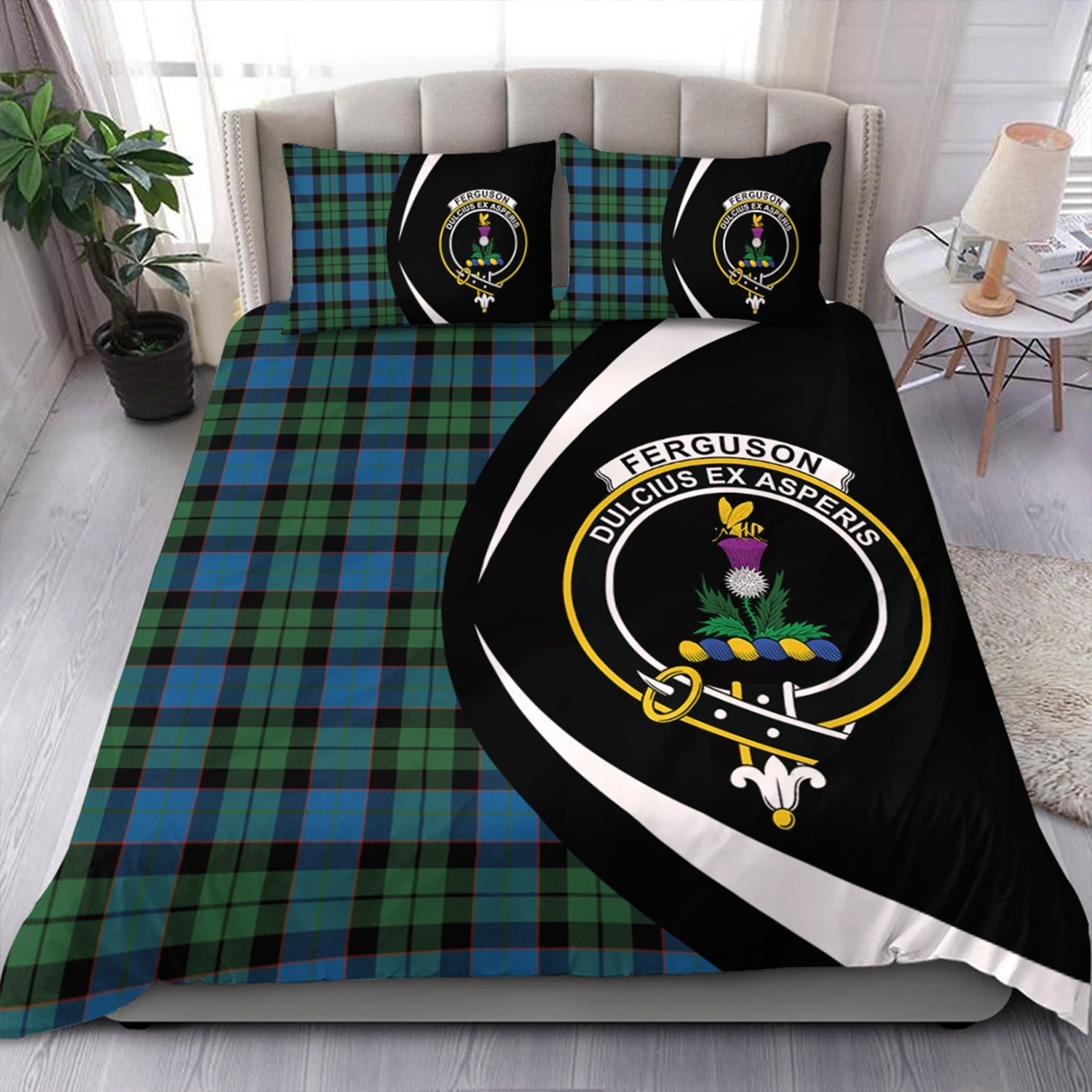 ScotsTee Shop Scottish Ferguson of Balquhidder Ancient Clan Badge Tartan Bedding Set Circle Style