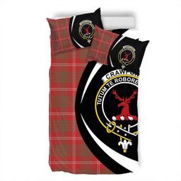 ScotsTee Shop Scottish Crawford Red Weathered Clan Badge Tartan Bedding Set Circle Style