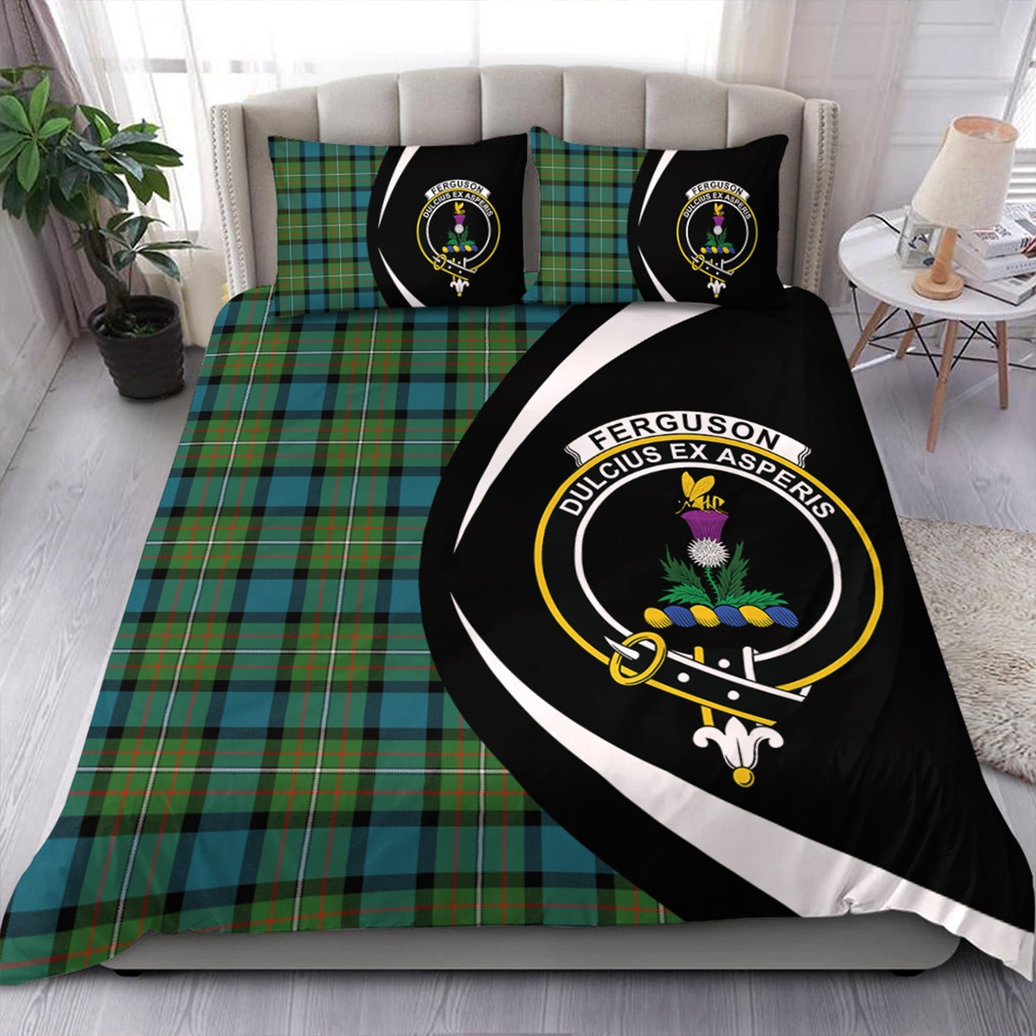 ScotsTee Shop Scottish Ferguson Ancient Clan Badge Tartan Bedding Set Circle Style