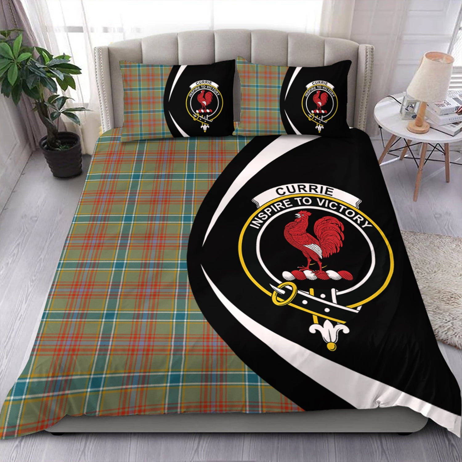 ScotsTee Shop Scottish Currie of Arran Ancient Clan Badge Tartan Bedding Set Circle Style
