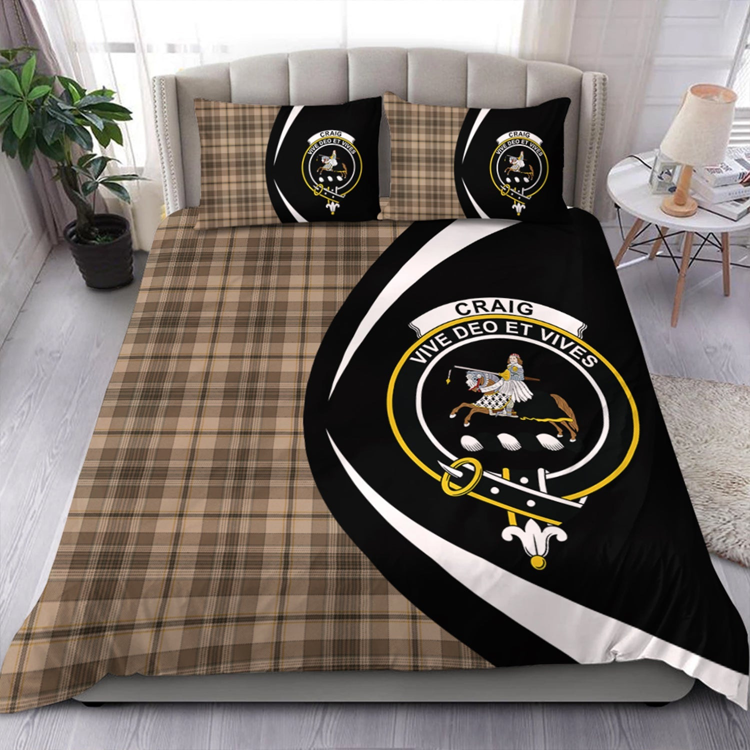 ScotsTee Shop Scottish Craig (Craigie) Weathered Clan Badge Tartan Bedding Set Circle Style