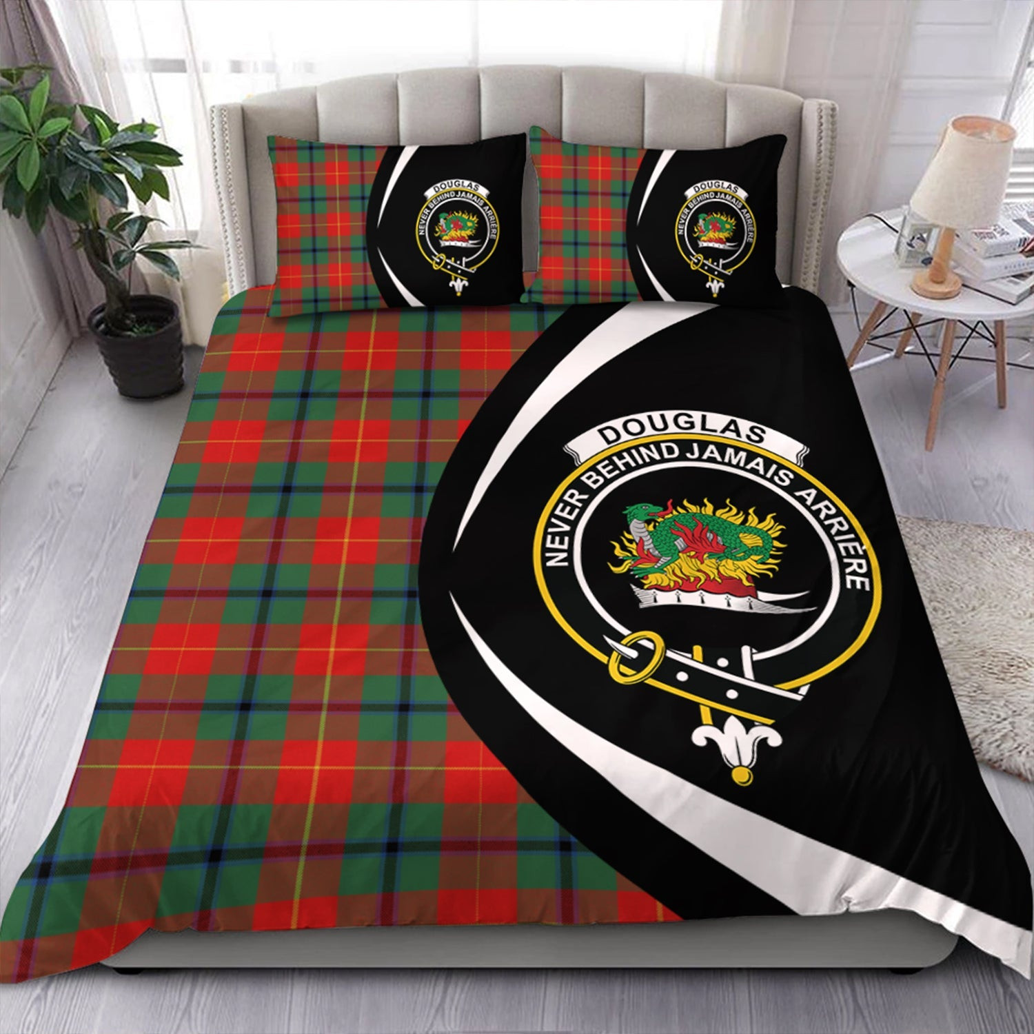 ScotsTee Shop Scottish Douglas of Roxburgh Modern Clan Badge Tartan Bedding Set Circle Style