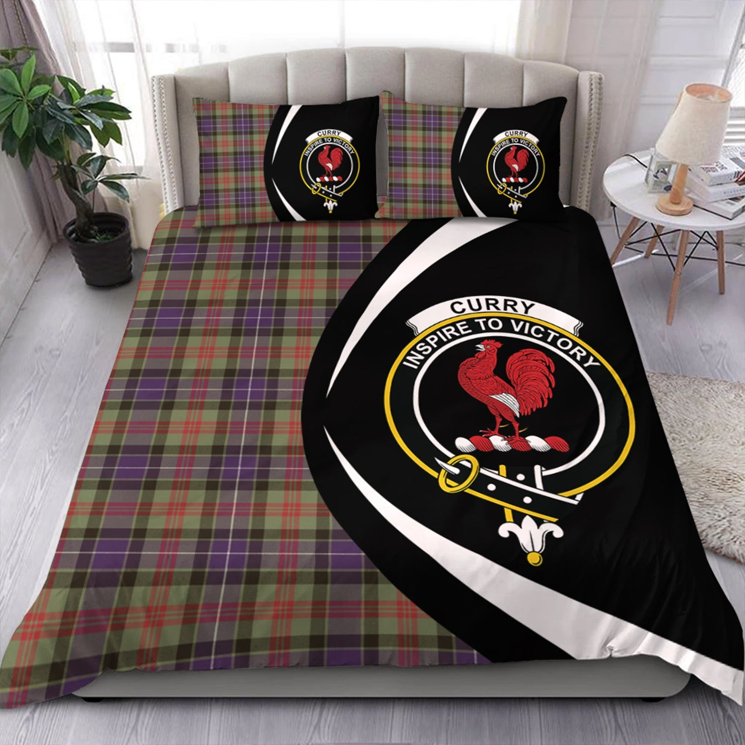 ScotsTee Shop Scottish Curry (Currie) Weathered Clan Badge Tartan Bedding Set Circle Style
