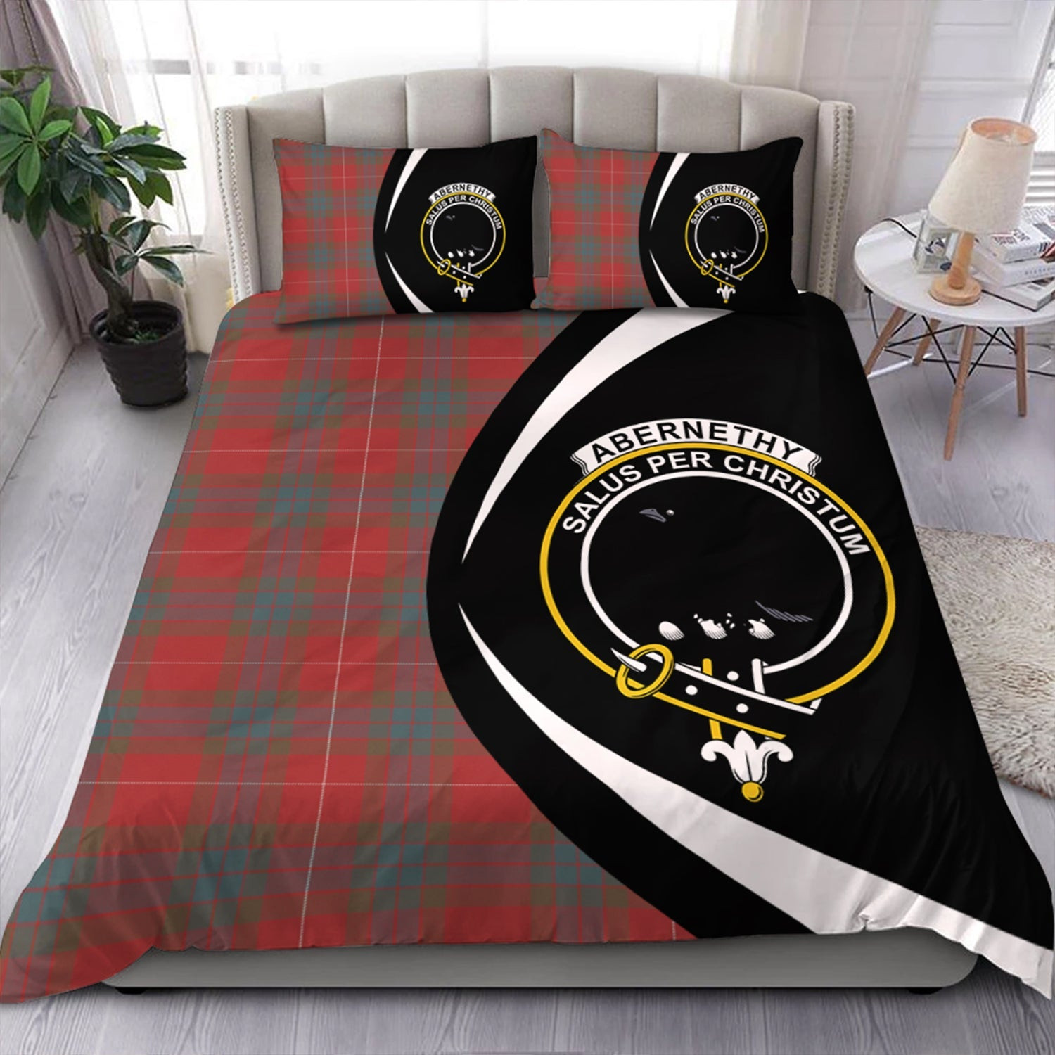 ScotsTee Shop Scottish Abernethy Weathered Clan Badge Tartan Bedding Set Circle Style