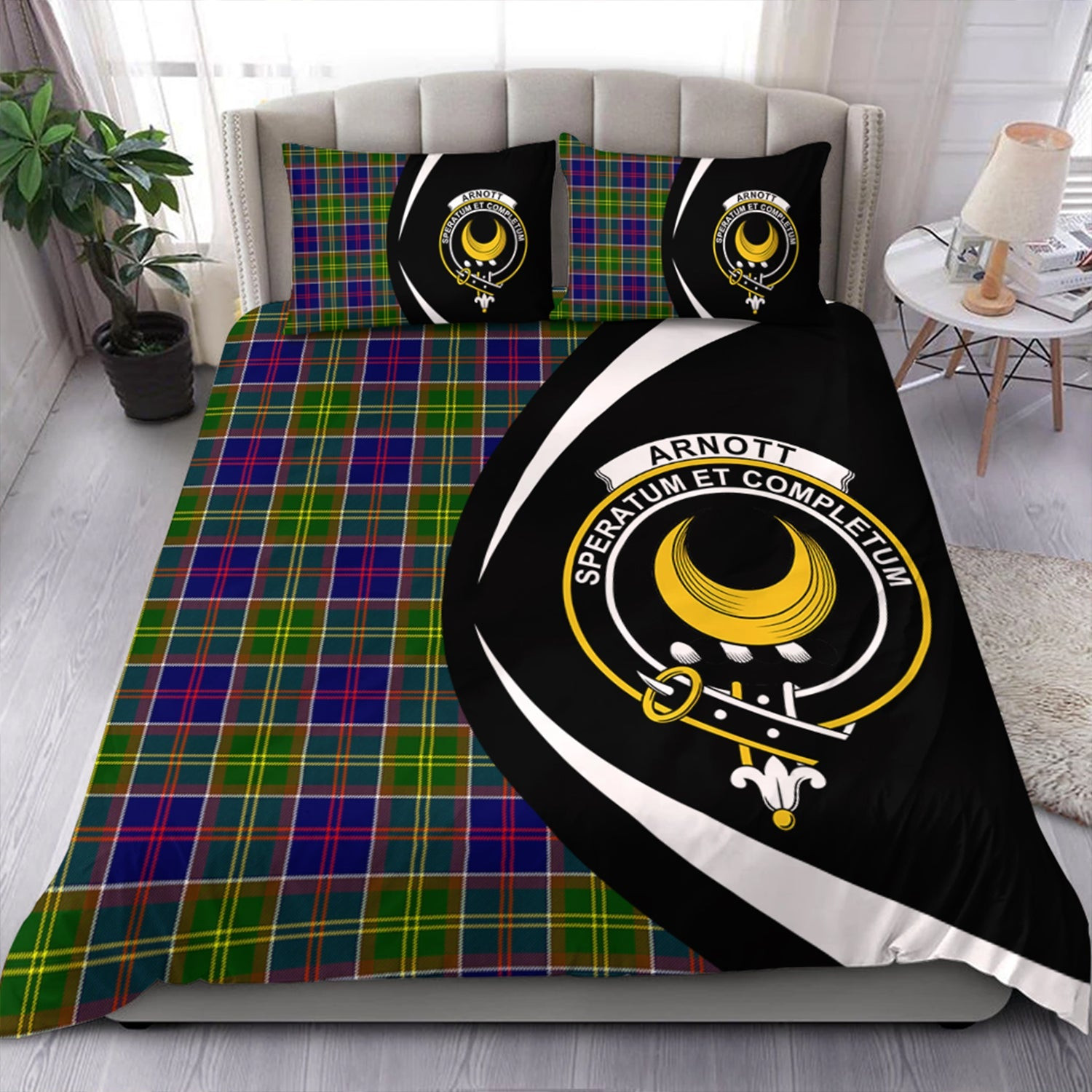 ScotsTee Shop Scottish Arnott Clan Badge Tartan Bedding Set Circle Style