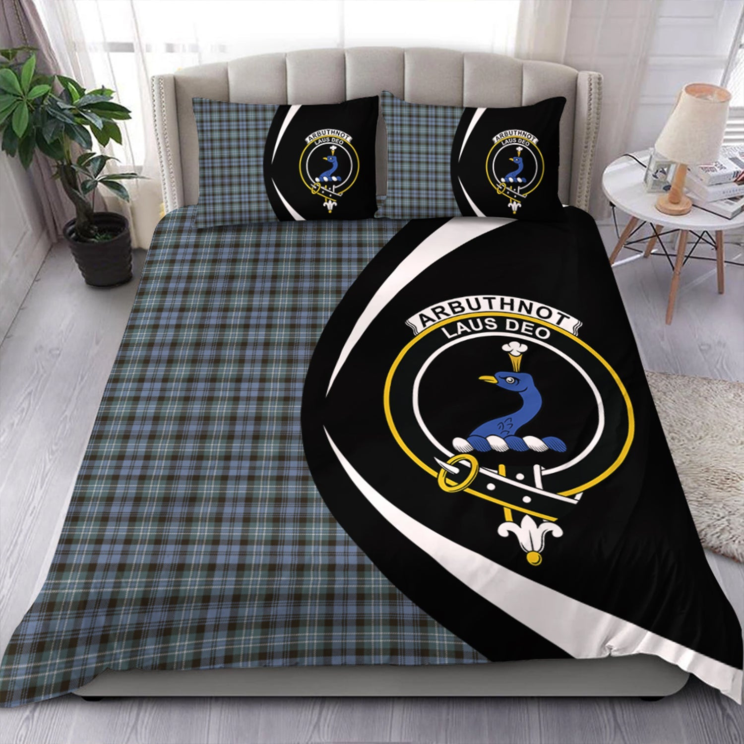 ScotsTee Shop Scottish Arbuthnot Weathered Clan Badge Tartan Bedding Set Circle Style