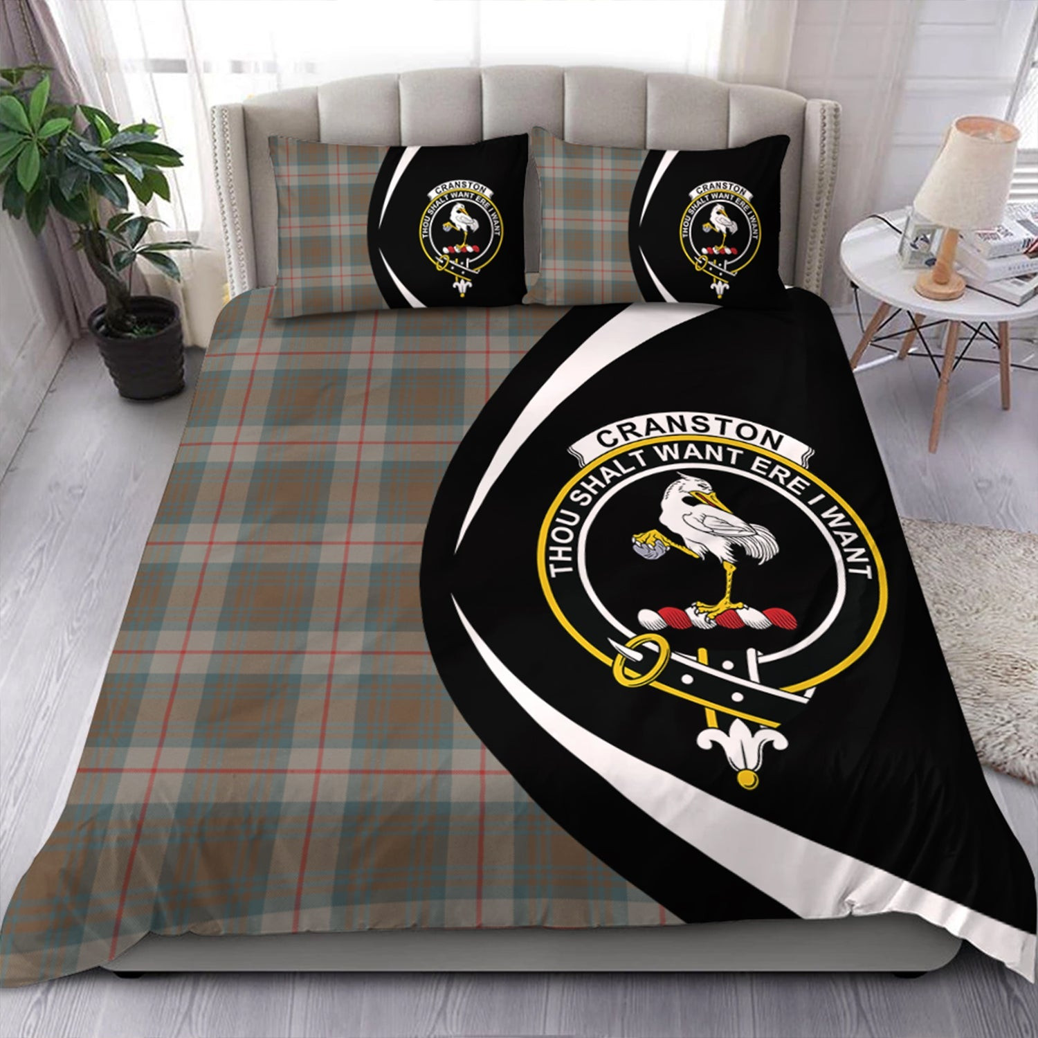 ScotsTee Shop Scottish Cranston Weathered Clan Badge Tartan Bedding Set Circle Style