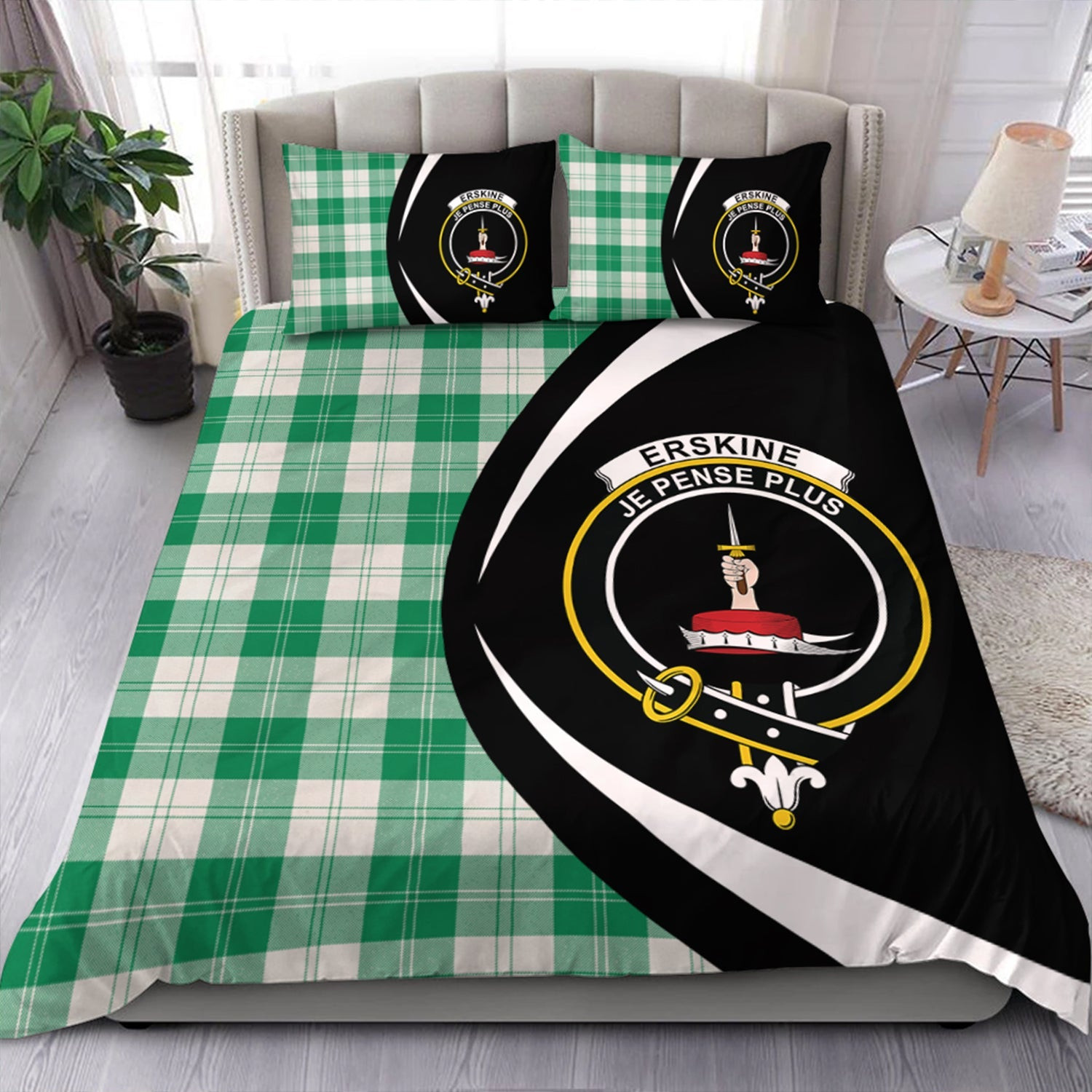 ScotsTee Shop Scottish Erskine Green Clan Badge Tartan Bedding Set Circle Style