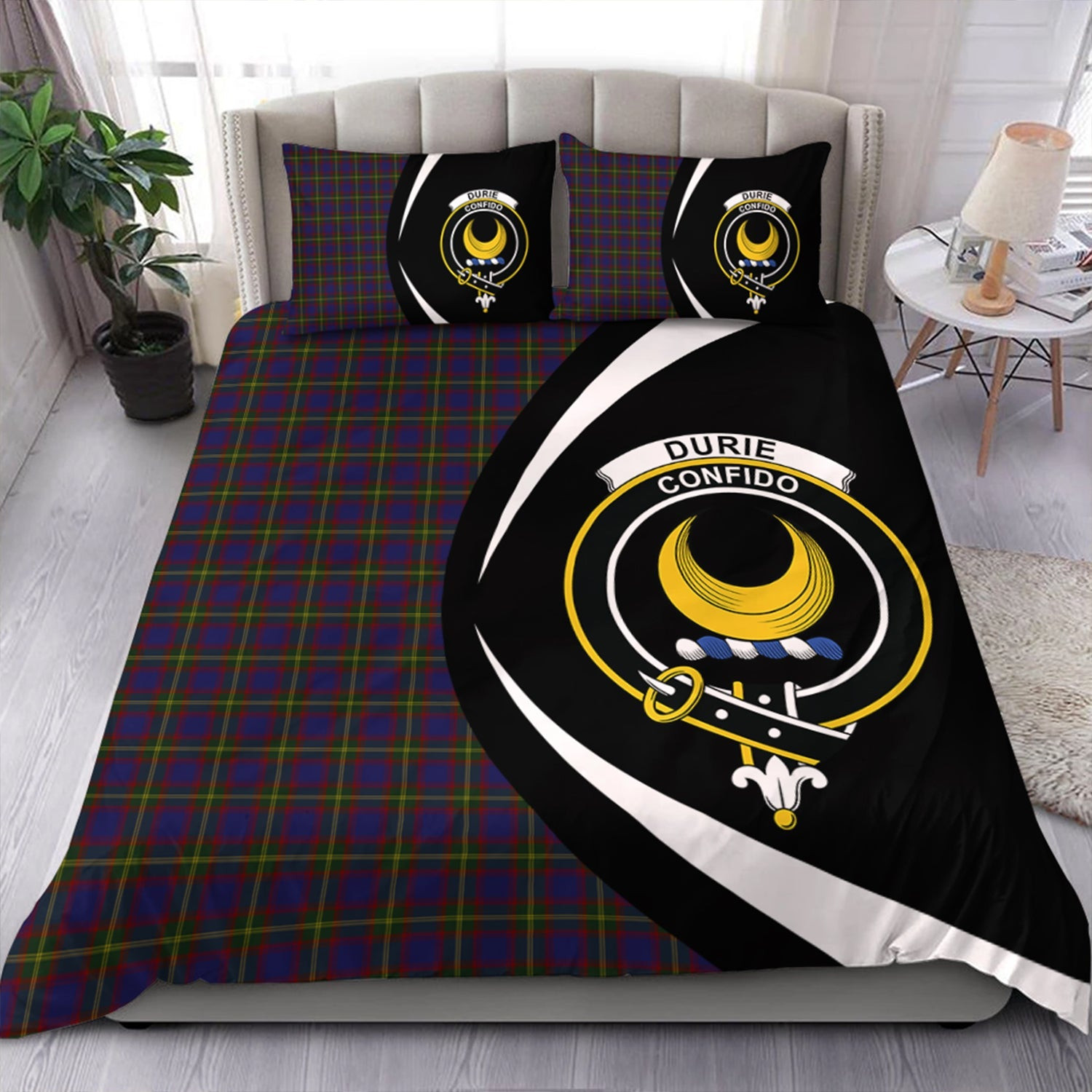 ScotsTee Shop Scottish Durie Clan Badge Tartan Bedding Set Circle Style